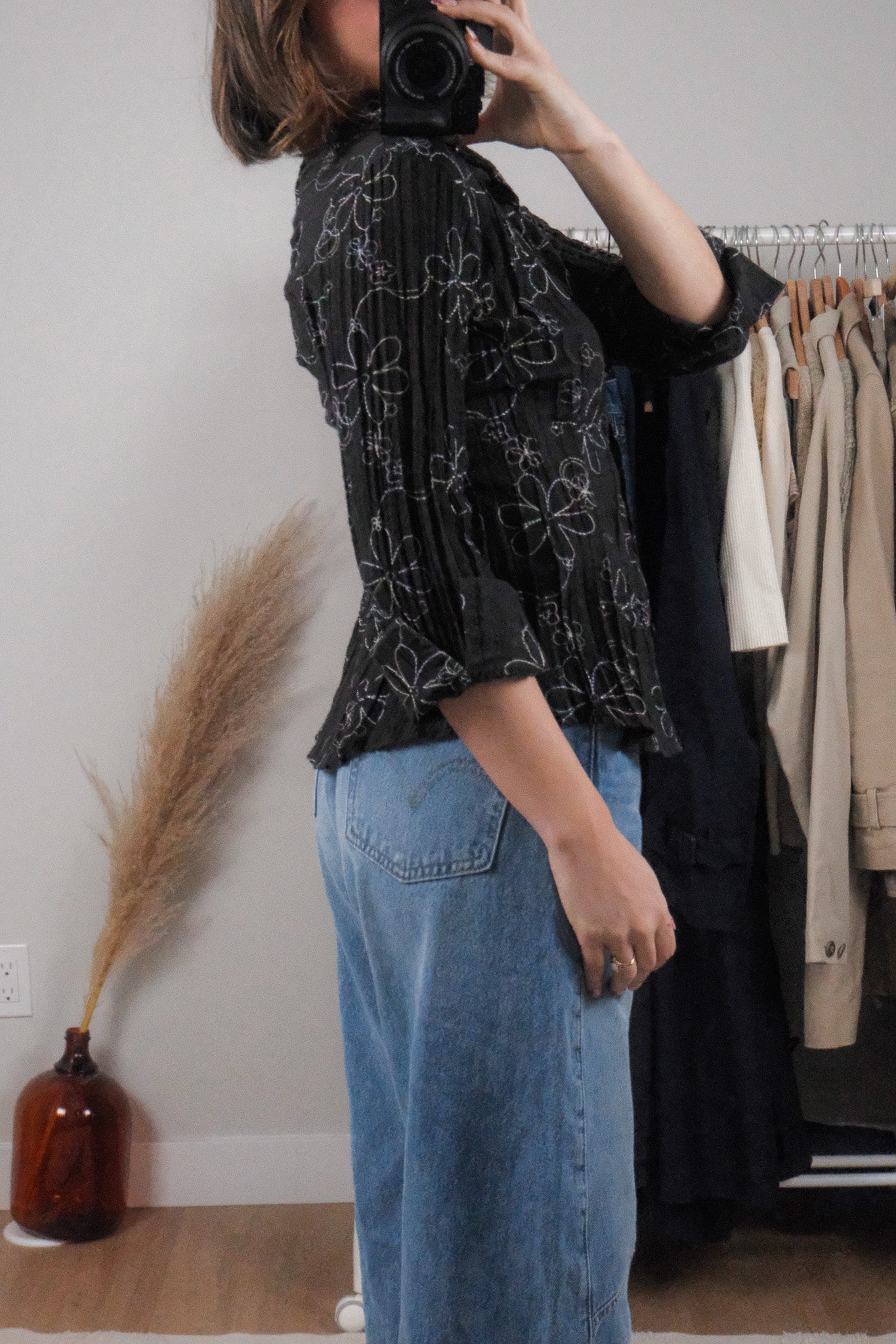 Vintage x Flower Embroidered Shimmer Blouse (S)