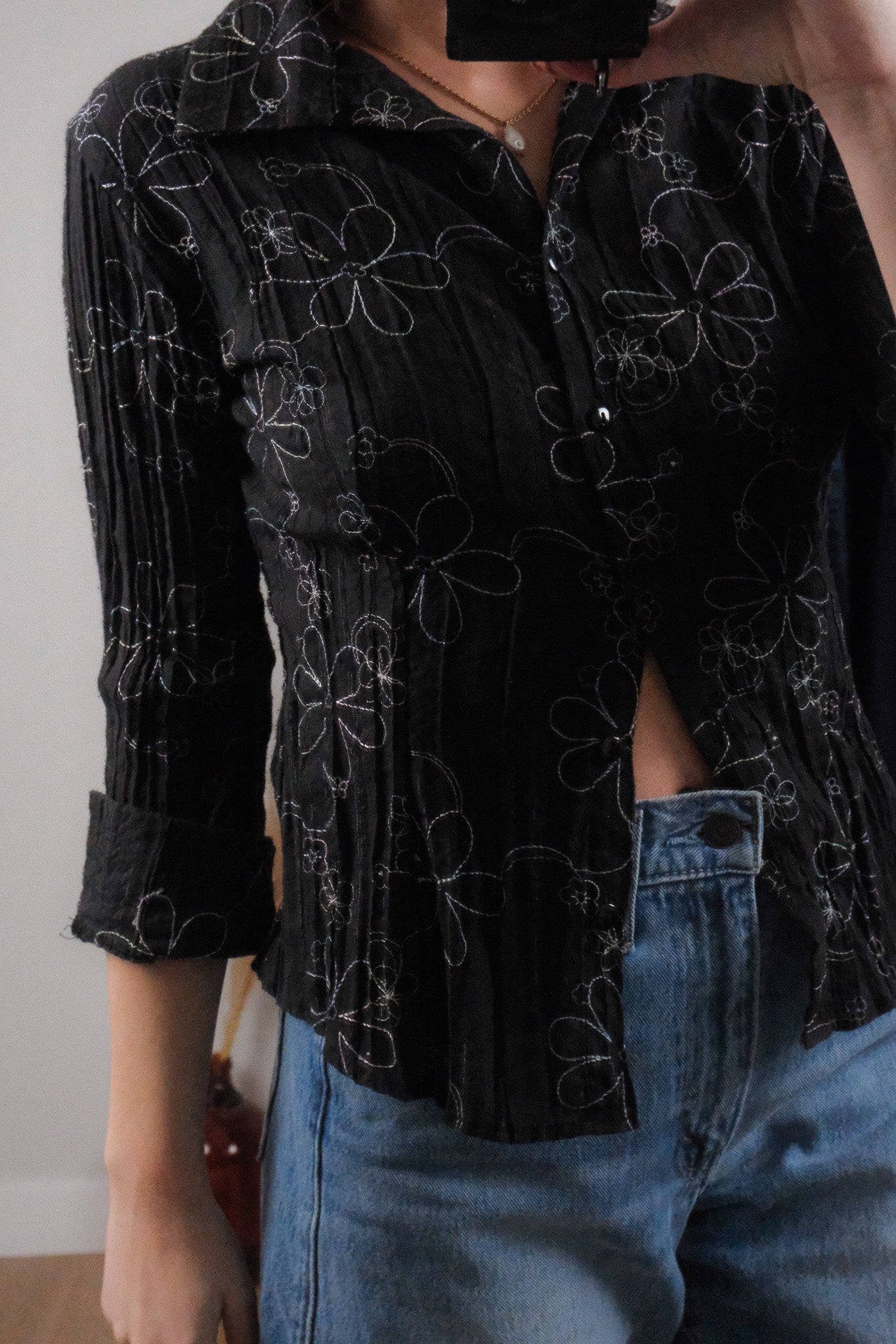 Vintage x Flower Embroidered Shimmer Blouse (S)