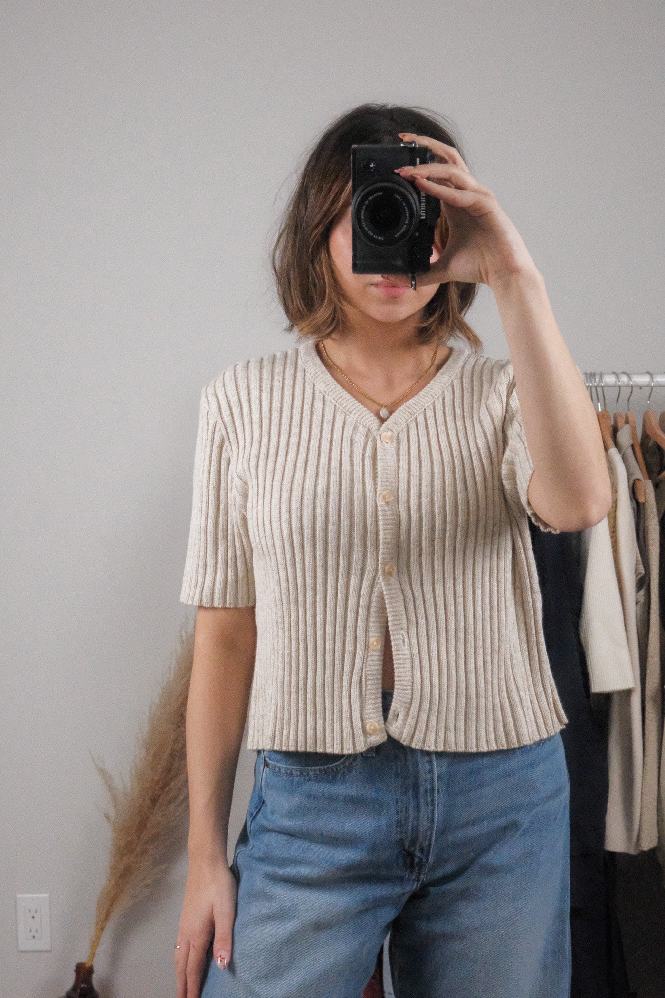 Made in Canada x Vintage x Cotton Ribbed Short Sleeve Knit (M)