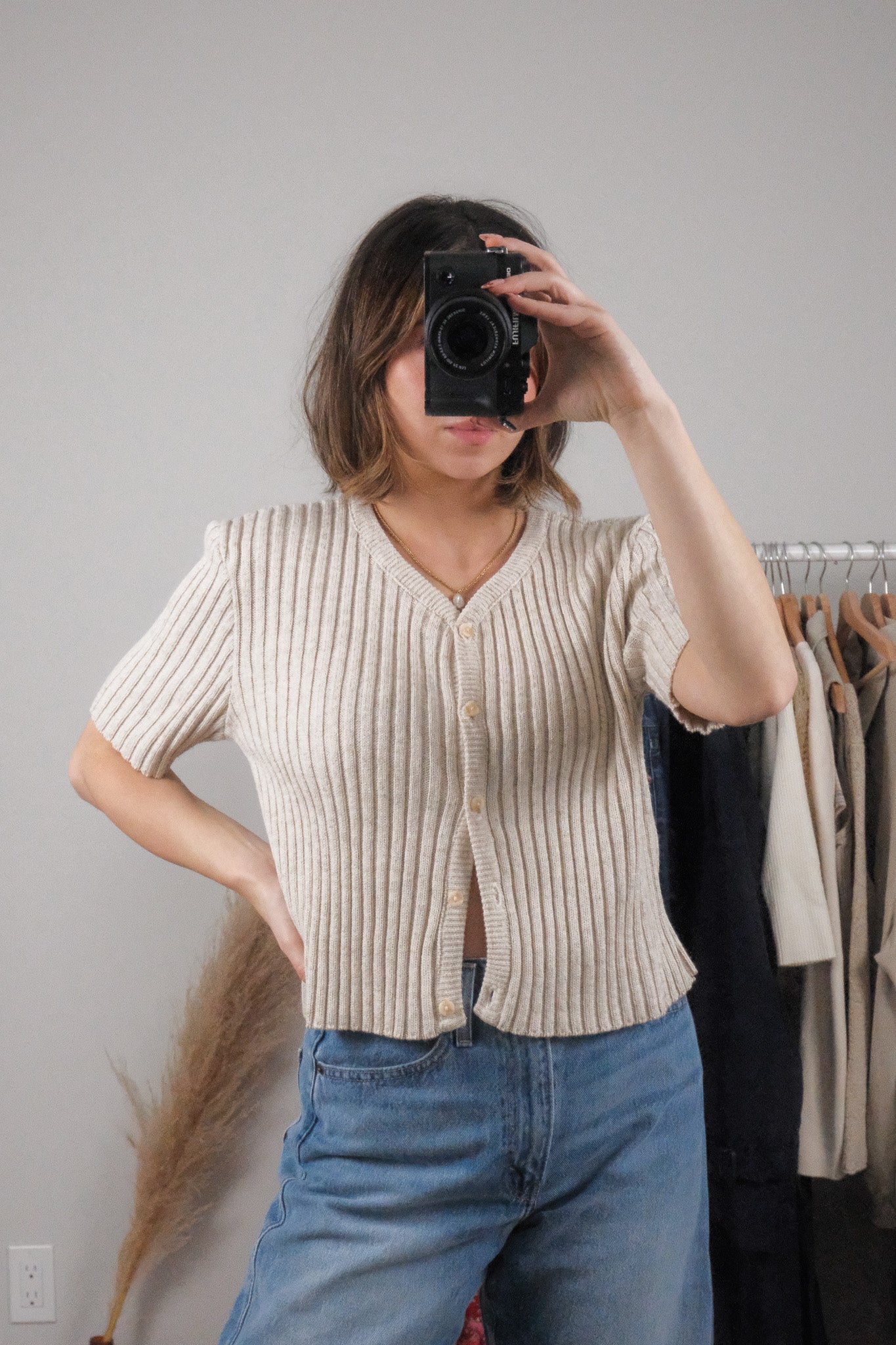 Made in Canada x Vintage x Cotton Ribbed Short Sleeve Knit (M)