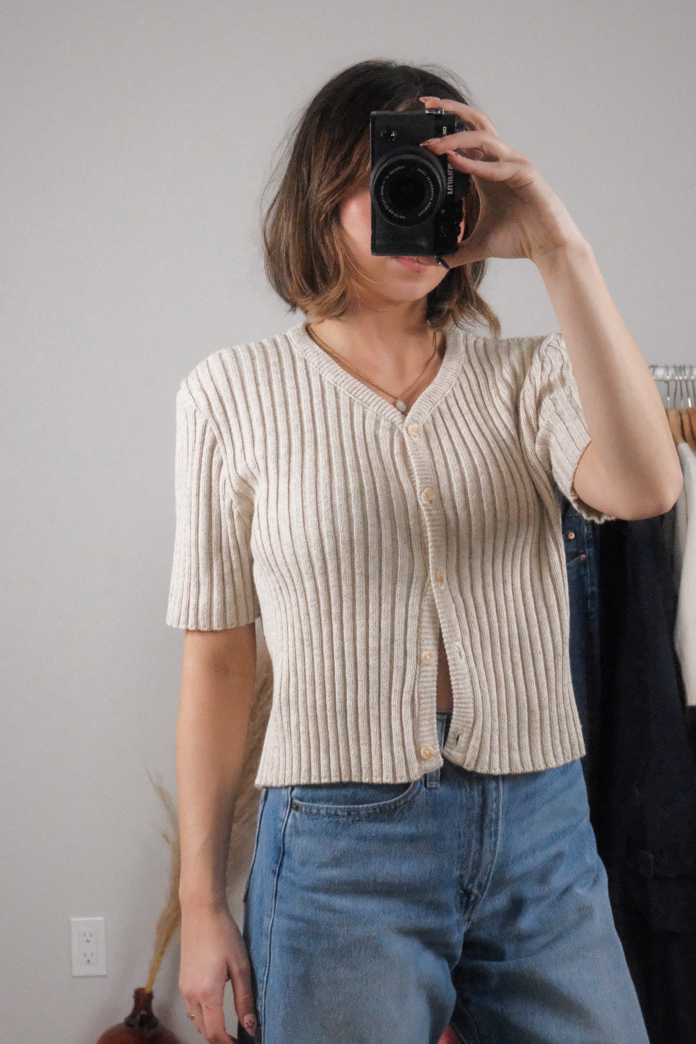 Made in Canada x Vintage x Cotton Ribbed Short Sleeve Knit (M)