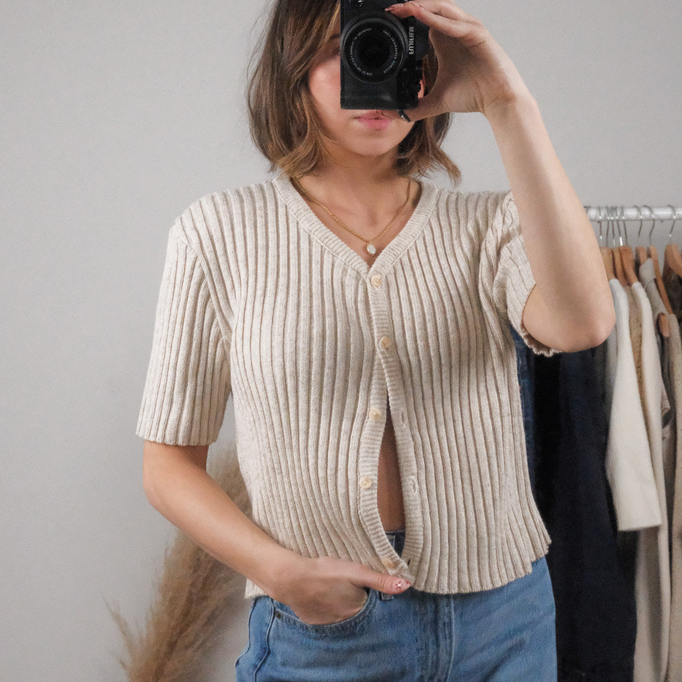 Made in Canada x Vintage x Cotton Ribbed Short Sleeve Knit (M)