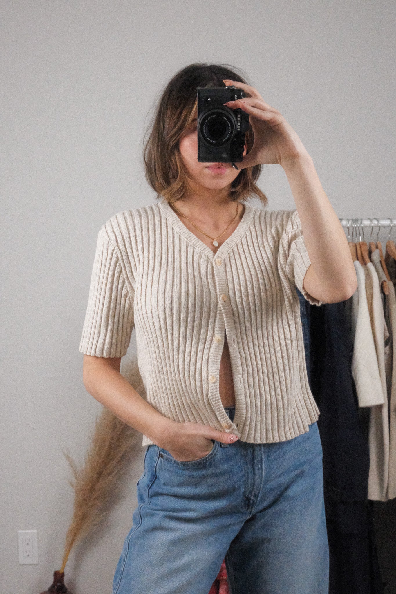 Made in Canada x Vintage x Cotton Ribbed Short Sleeve Knit (M)