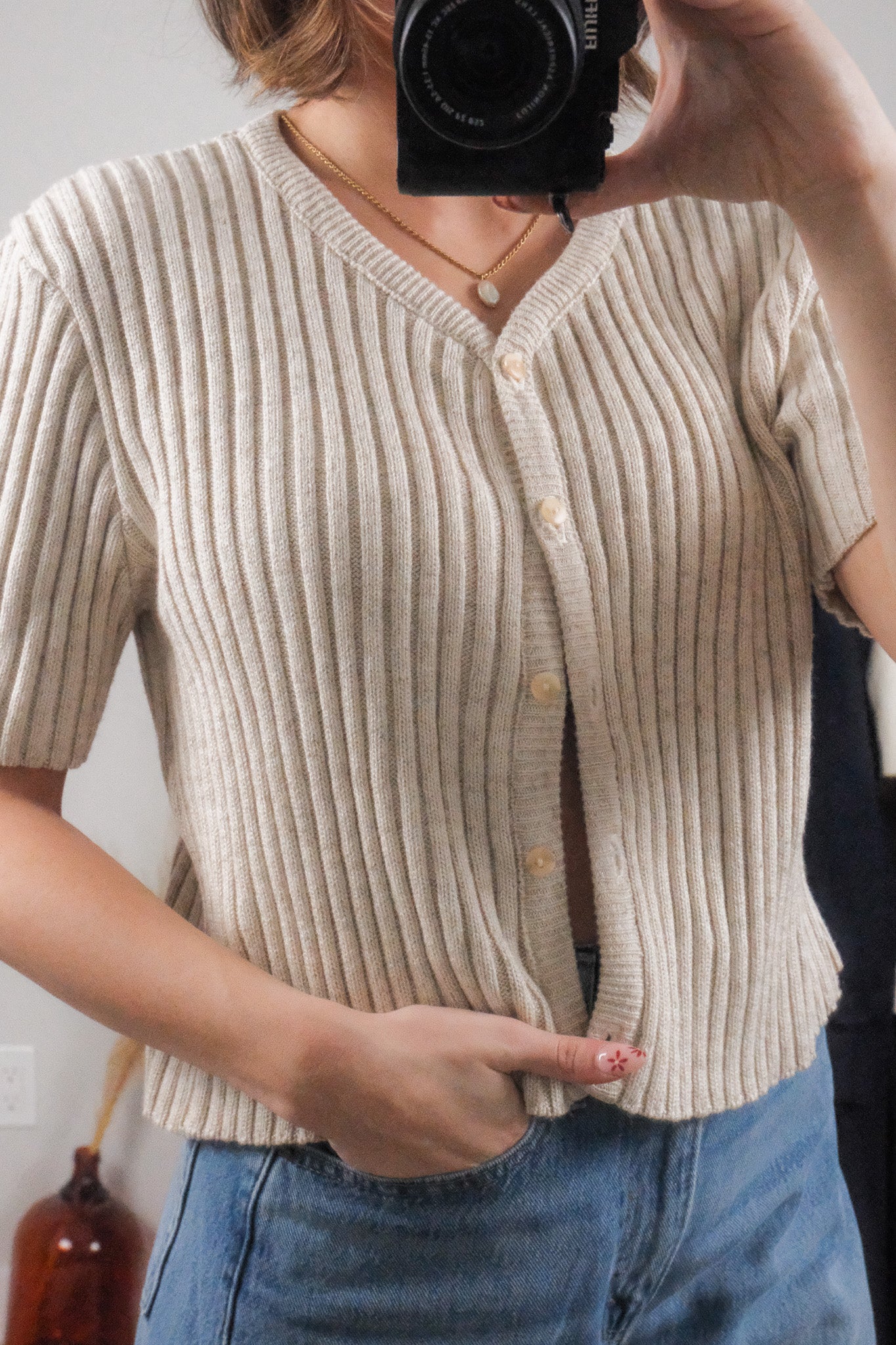 Made in Canada x Vintage x Cotton Ribbed Short Sleeve Knit (M)