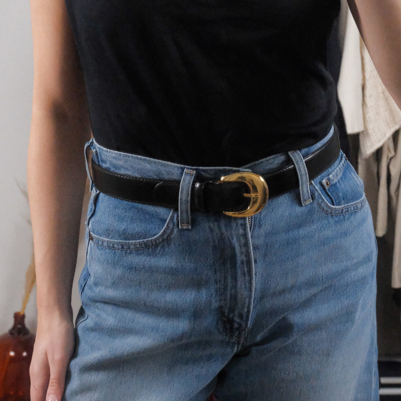 Vintage x Adjustable Leather Belt (S)