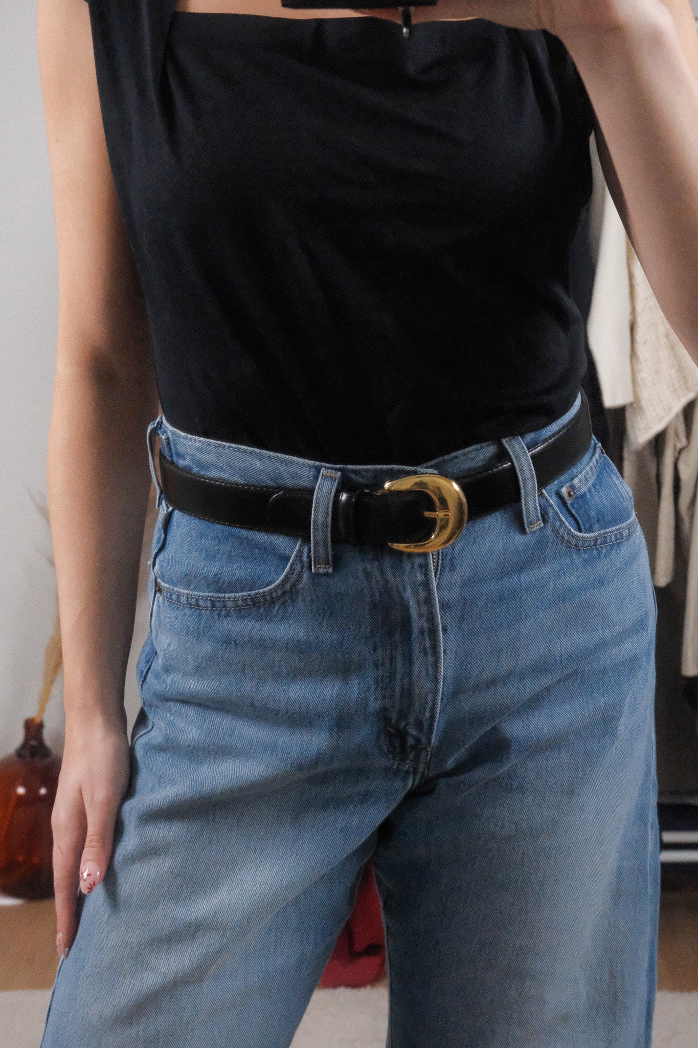 Vintage x Adjustable Leather Belt (S)