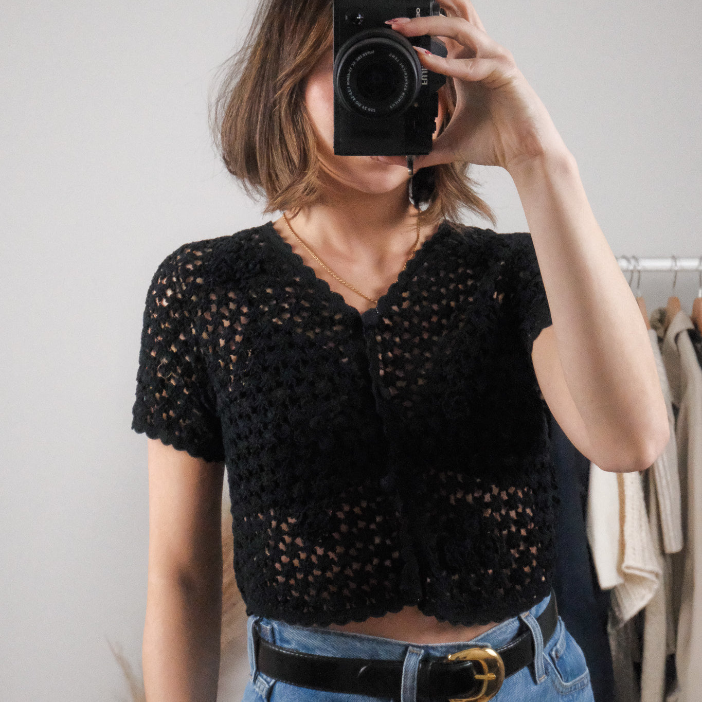 April Cornell x Cotton Flower Crochet Short Sleeve Knit (S)