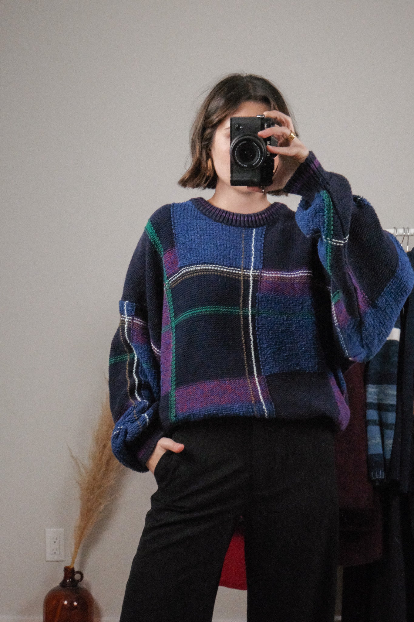 Vintage x Linen/Cotton/Silk Plaid Knit (L/XL)