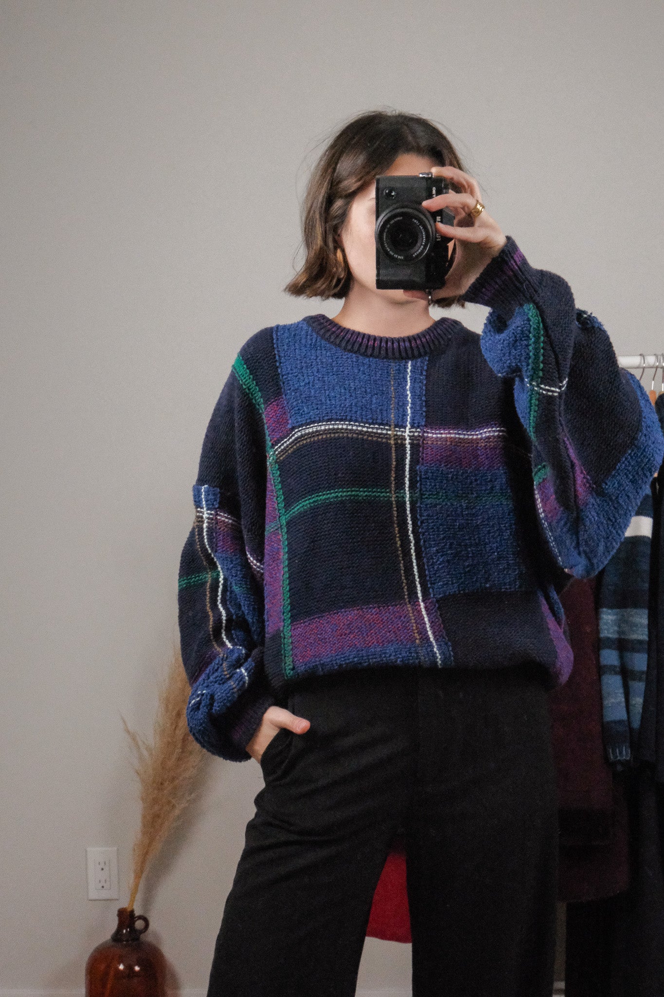 Vintage x Linen/Cotton/Silk Plaid Knit (L/XL)