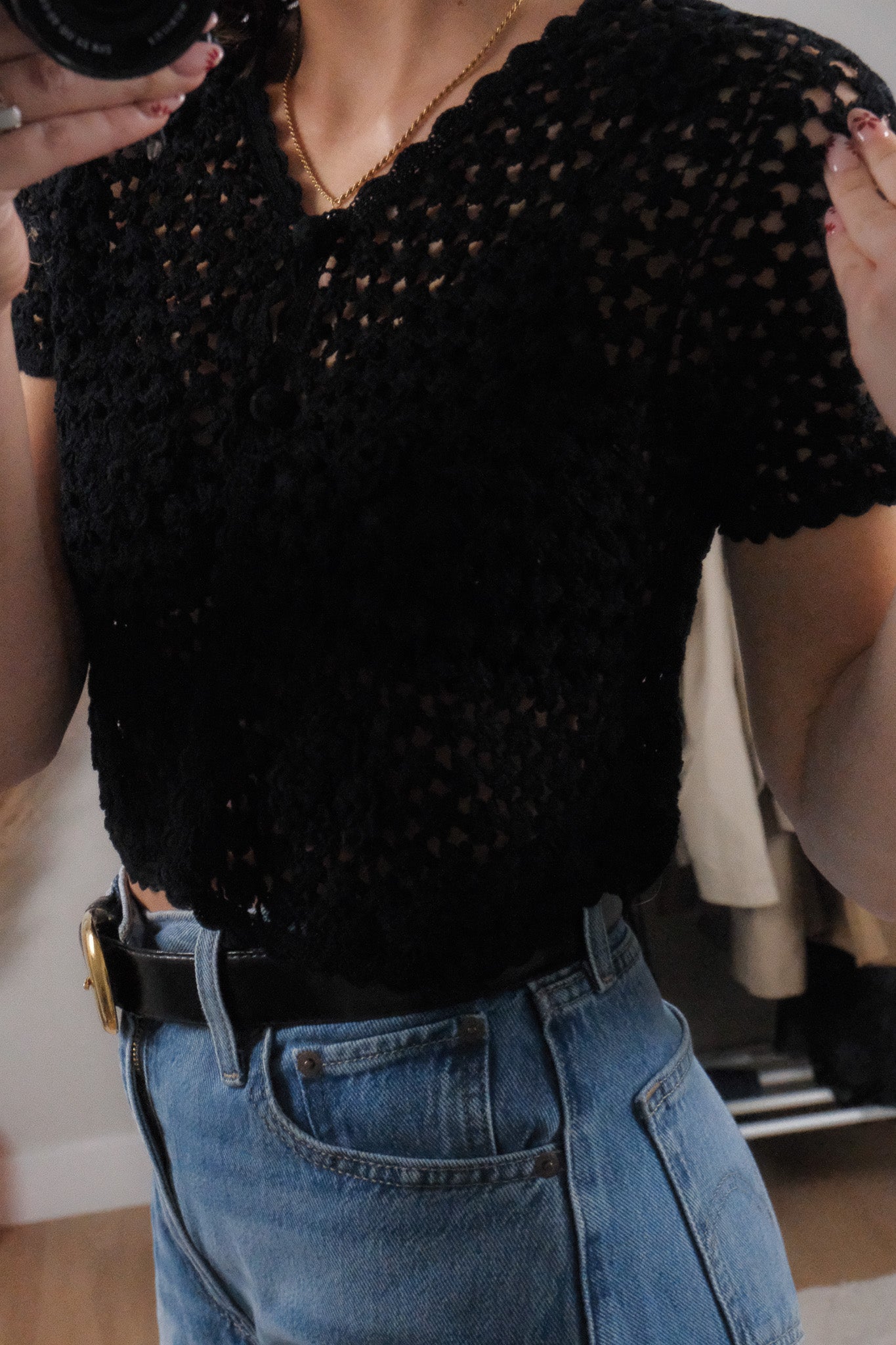 April Cornell x Cotton Flower Crochet Short Sleeve Knit (S)