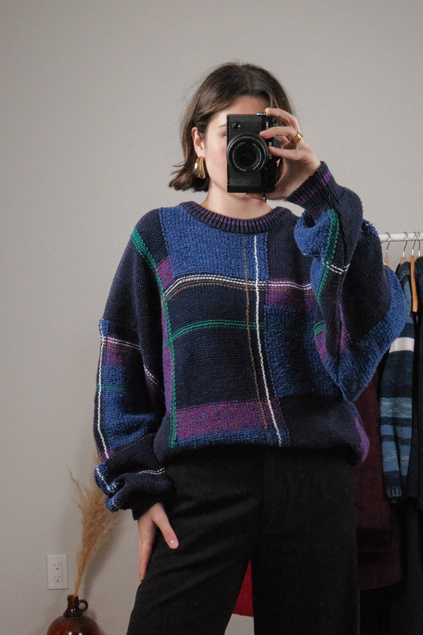 Vintage x Linen/Cotton/Silk Plaid Knit (L/XL)