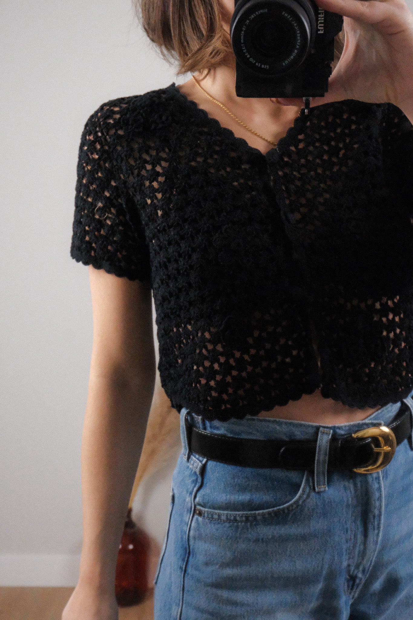 April Cornell x Cotton Flower Crochet Short Sleeve Knit (S)