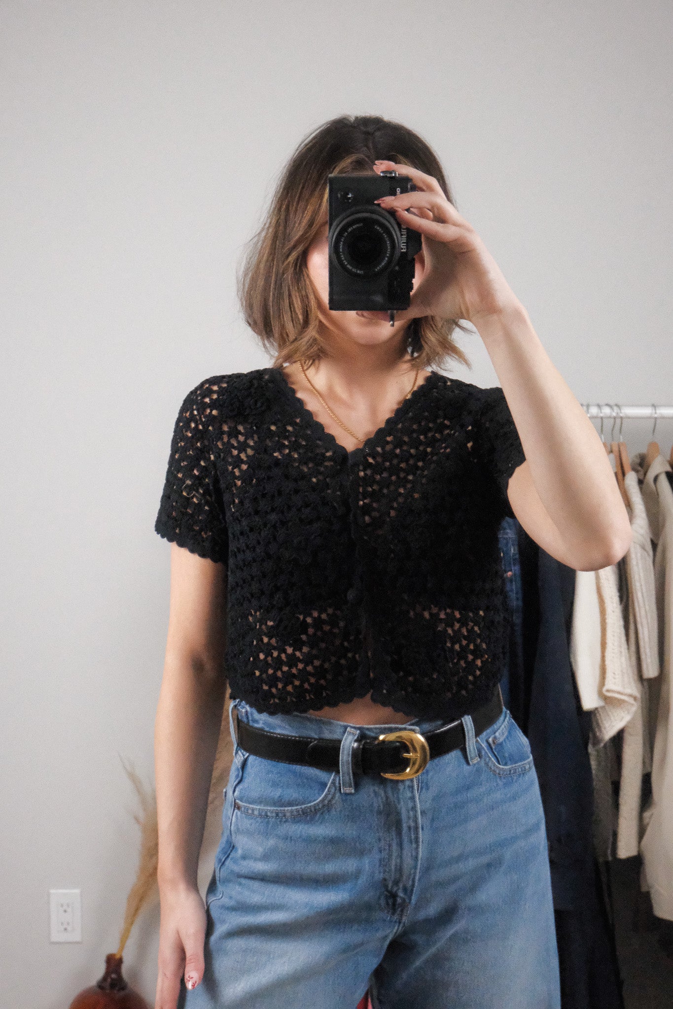 April Cornell x Cotton Flower Crochet Short Sleeve Knit (S)