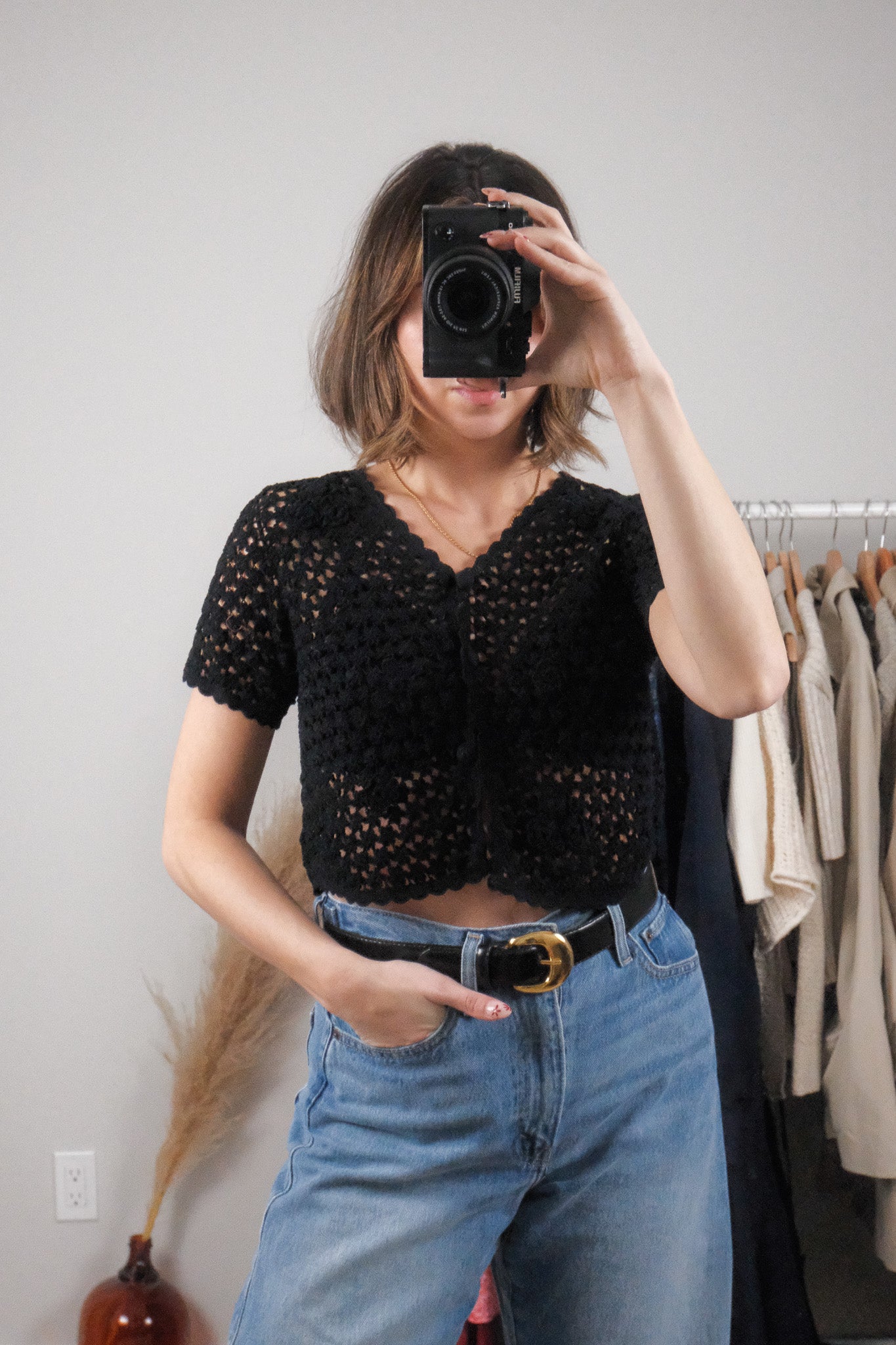April Cornell x Cotton Flower Crochet Short Sleeve Knit (S)