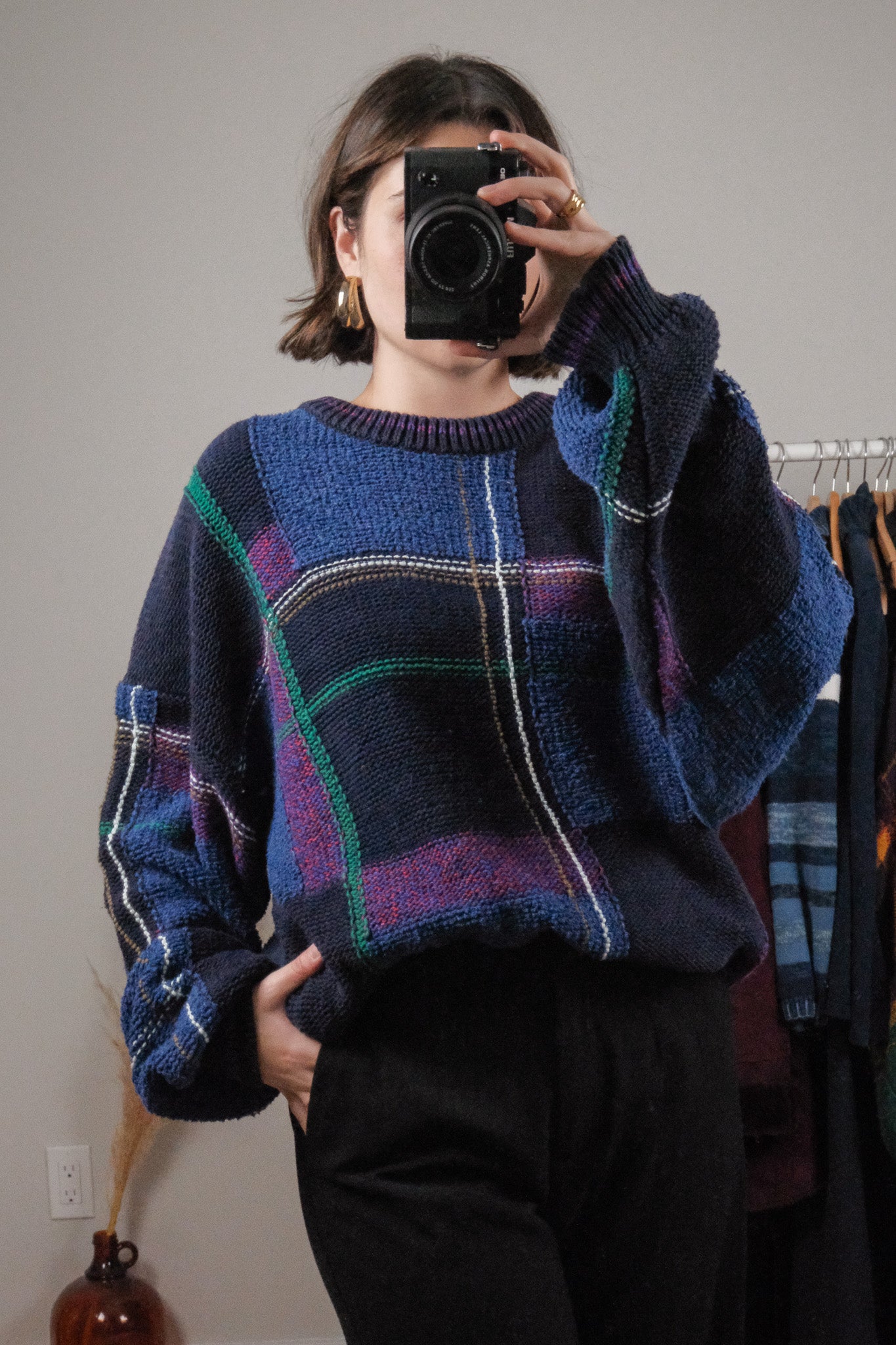 Vintage x Linen/Cotton/Silk Plaid Knit (L/XL)