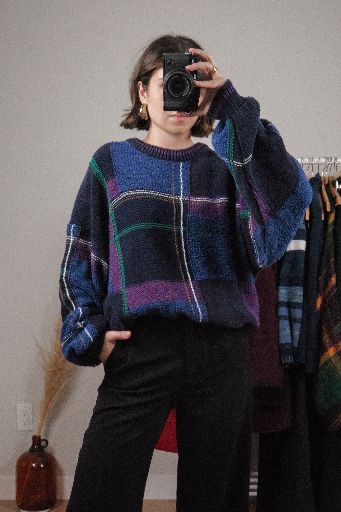 Vintage x Linen/Cotton/Silk Plaid Knit (L/XL)