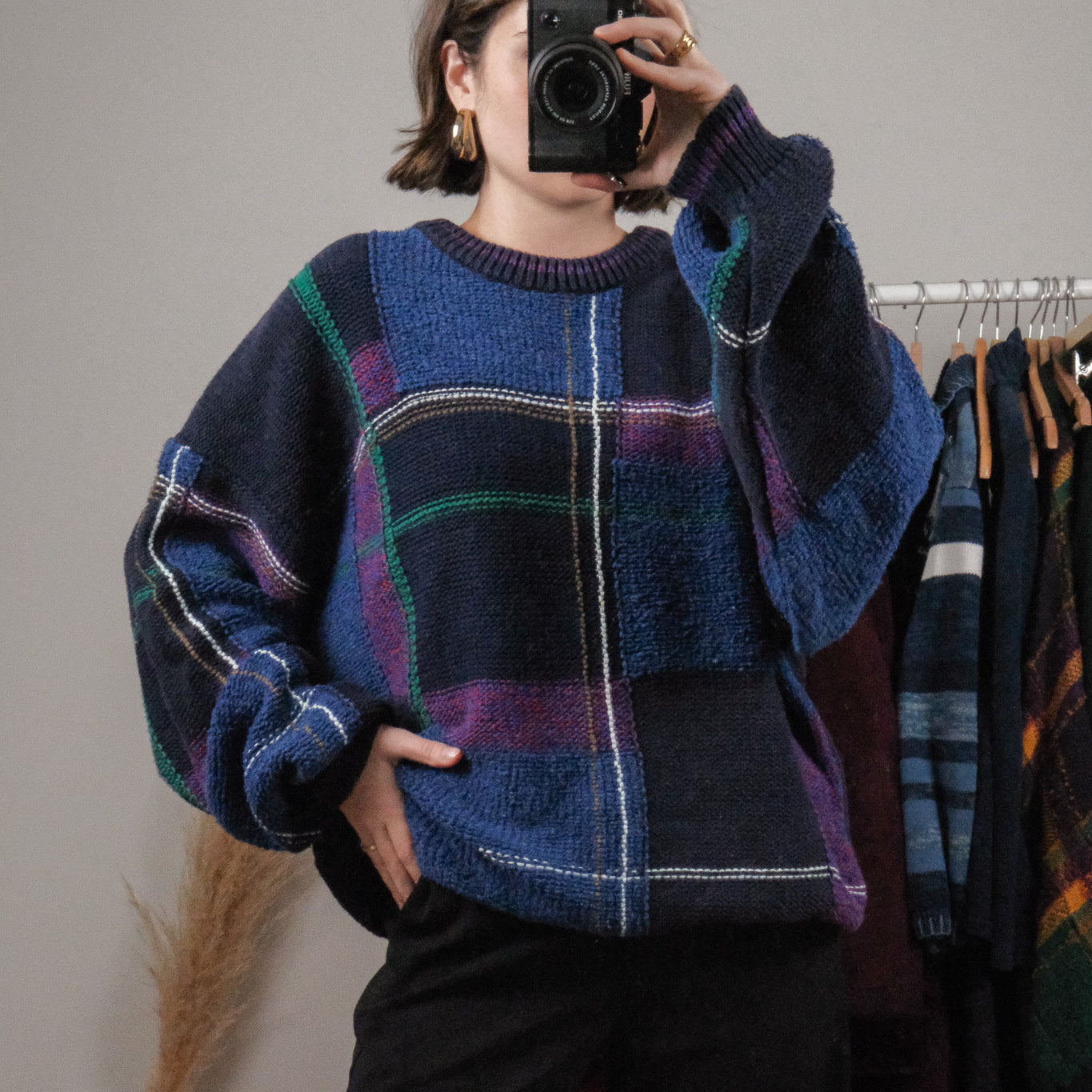 Vintage x Linen/Cotton/Silk Plaid Knit (L/XL)
