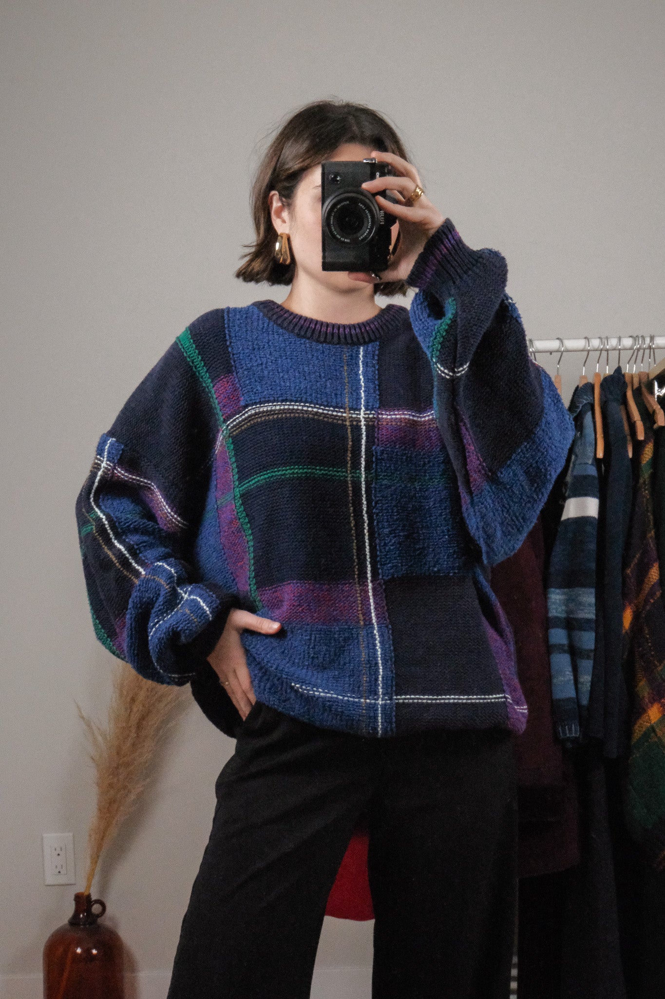 Vintage x Linen/Cotton/Silk Plaid Knit (L/XL)