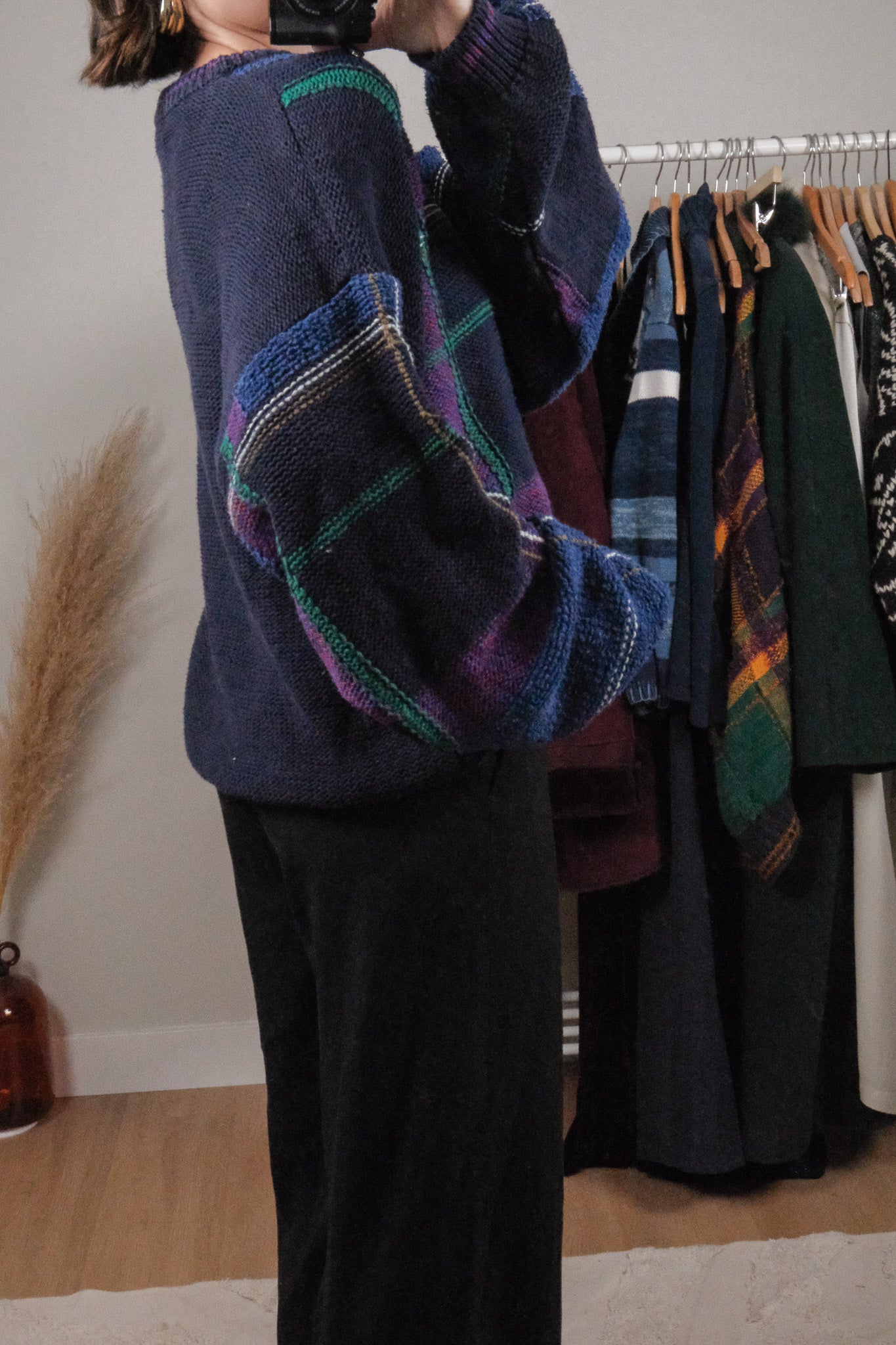 Vintage x Linen/Cotton/Silk Plaid Knit (L/XL)