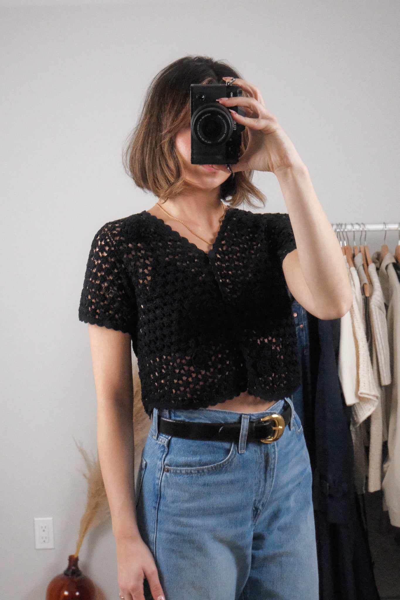 April Cornell x Cotton Flower Crochet Short Sleeve Knit (S)