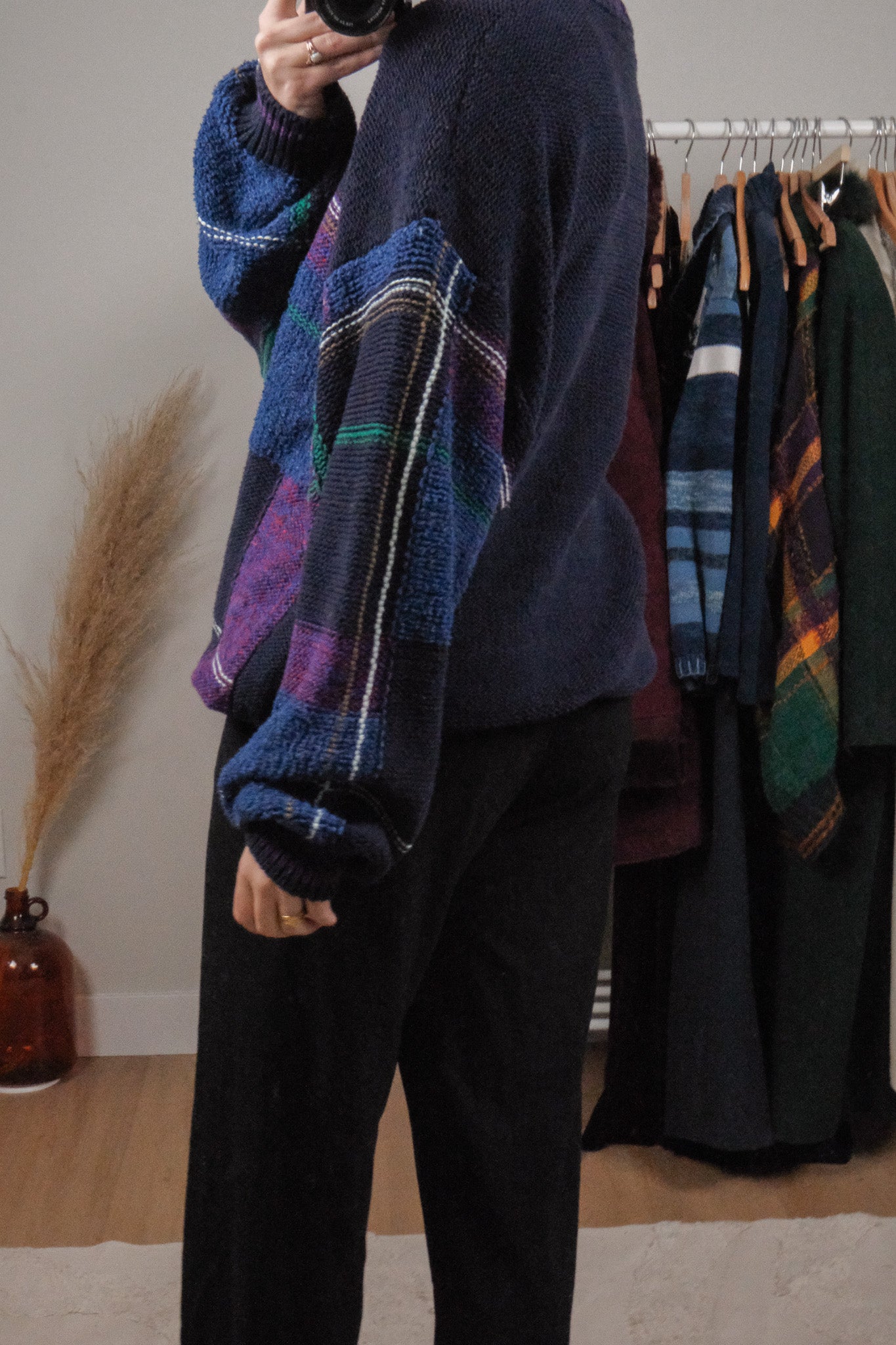 Vintage x Linen/Cotton/Silk Plaid Knit (L/XL)