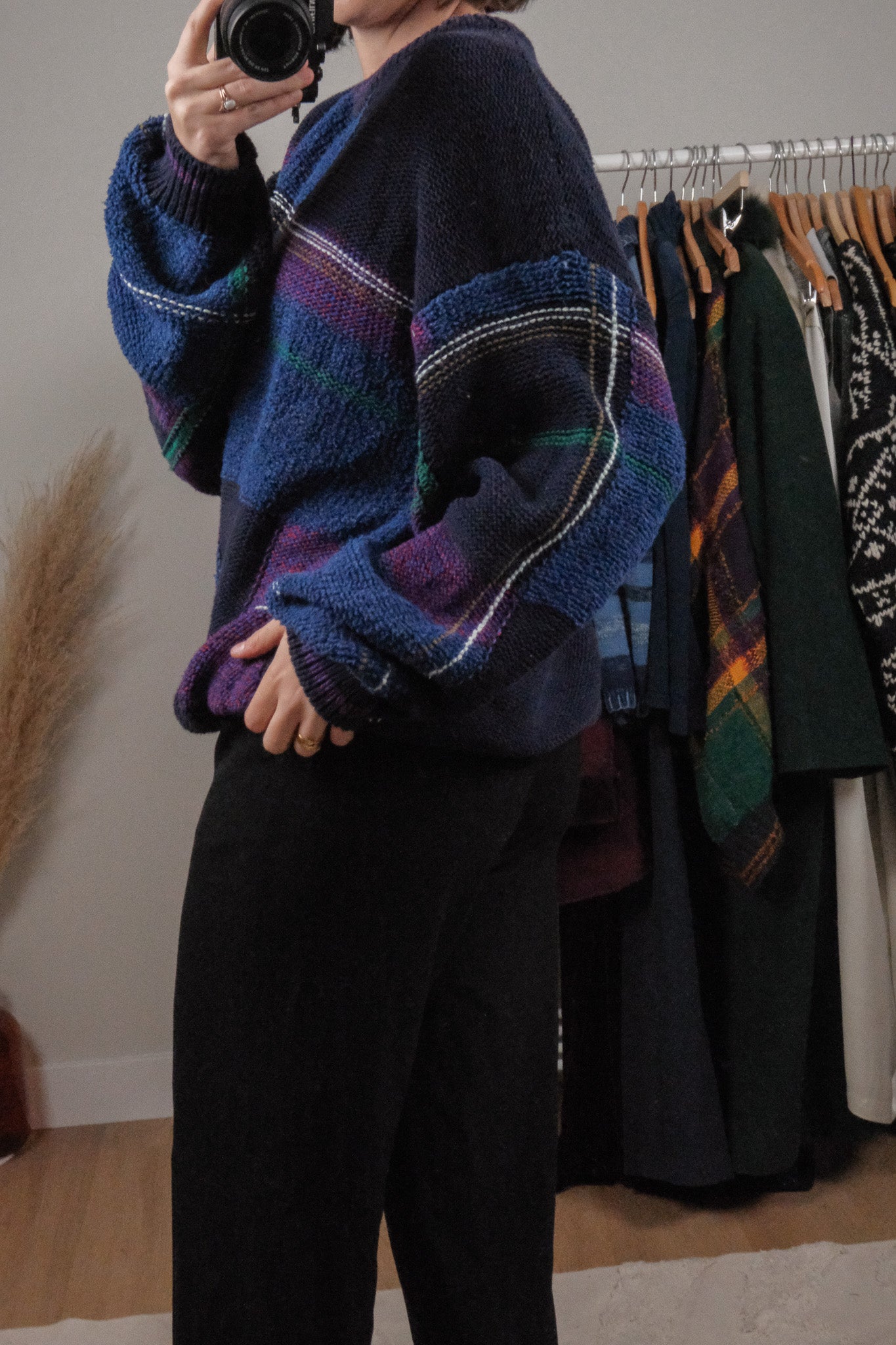 Vintage x Linen/Cotton/Silk Plaid Knit (L/XL)