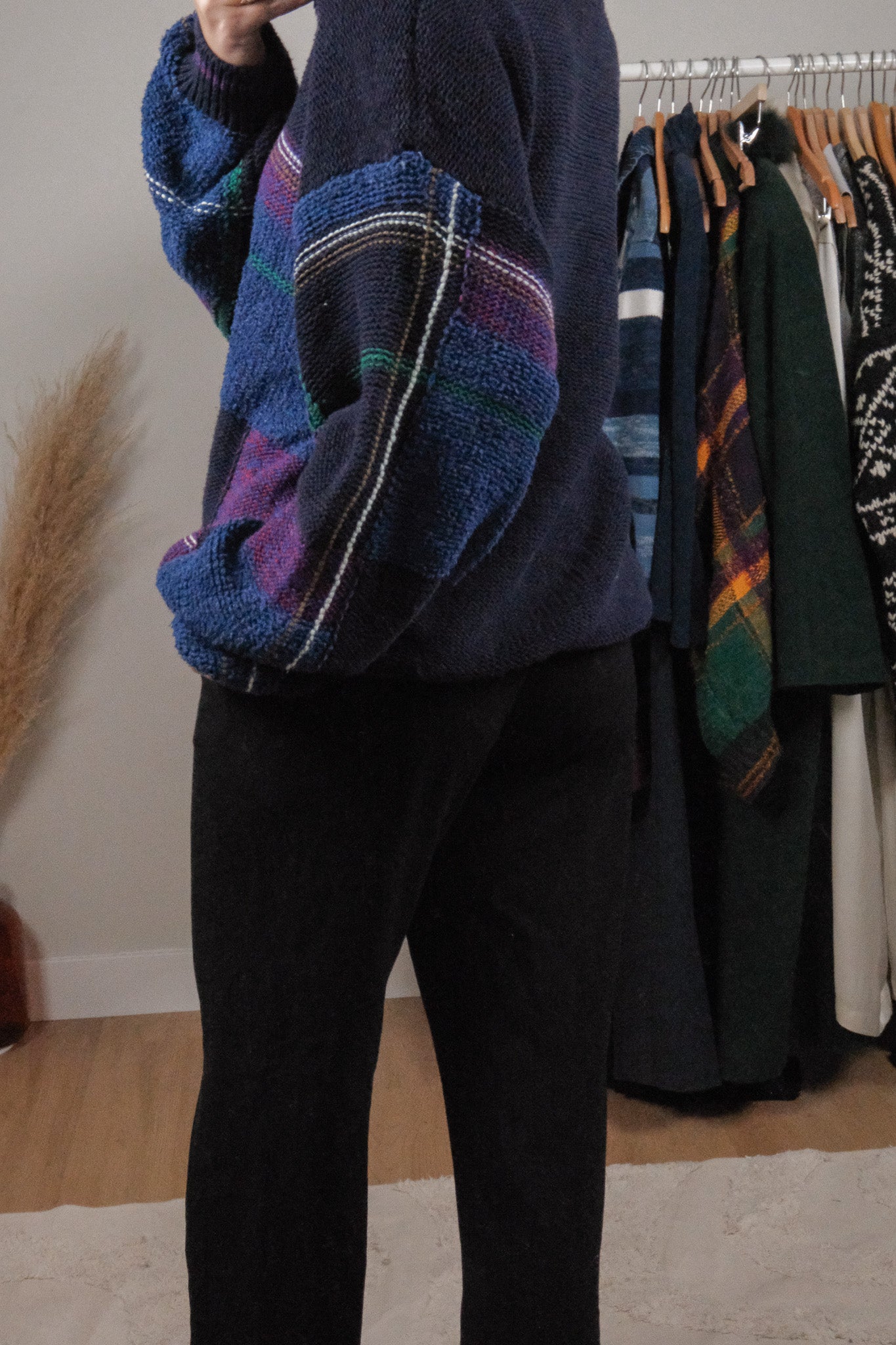 Vintage x Linen/Cotton/Silk Plaid Knit (L/XL)