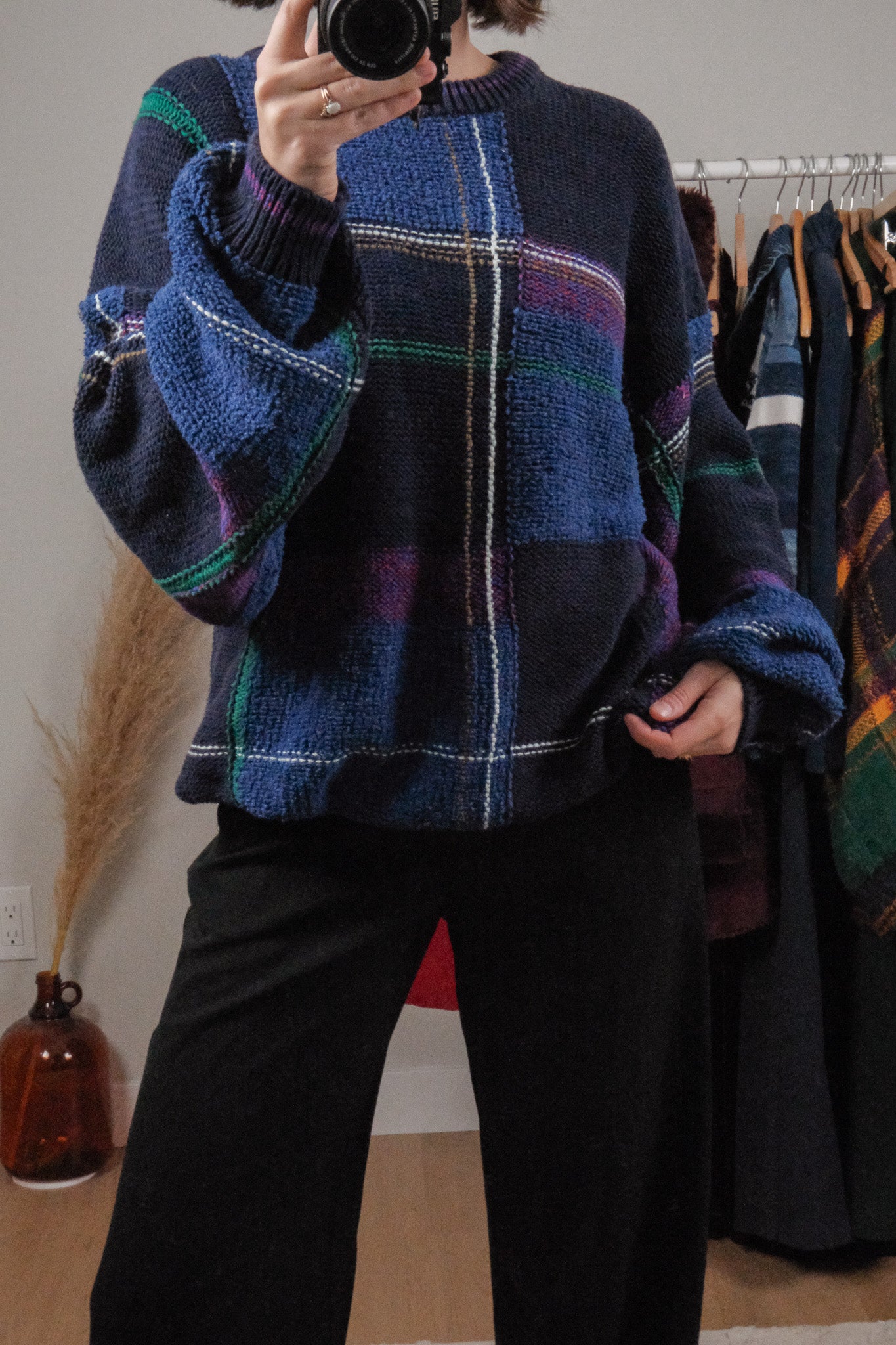 Vintage x Linen/Cotton/Silk Plaid Knit (L/XL)
