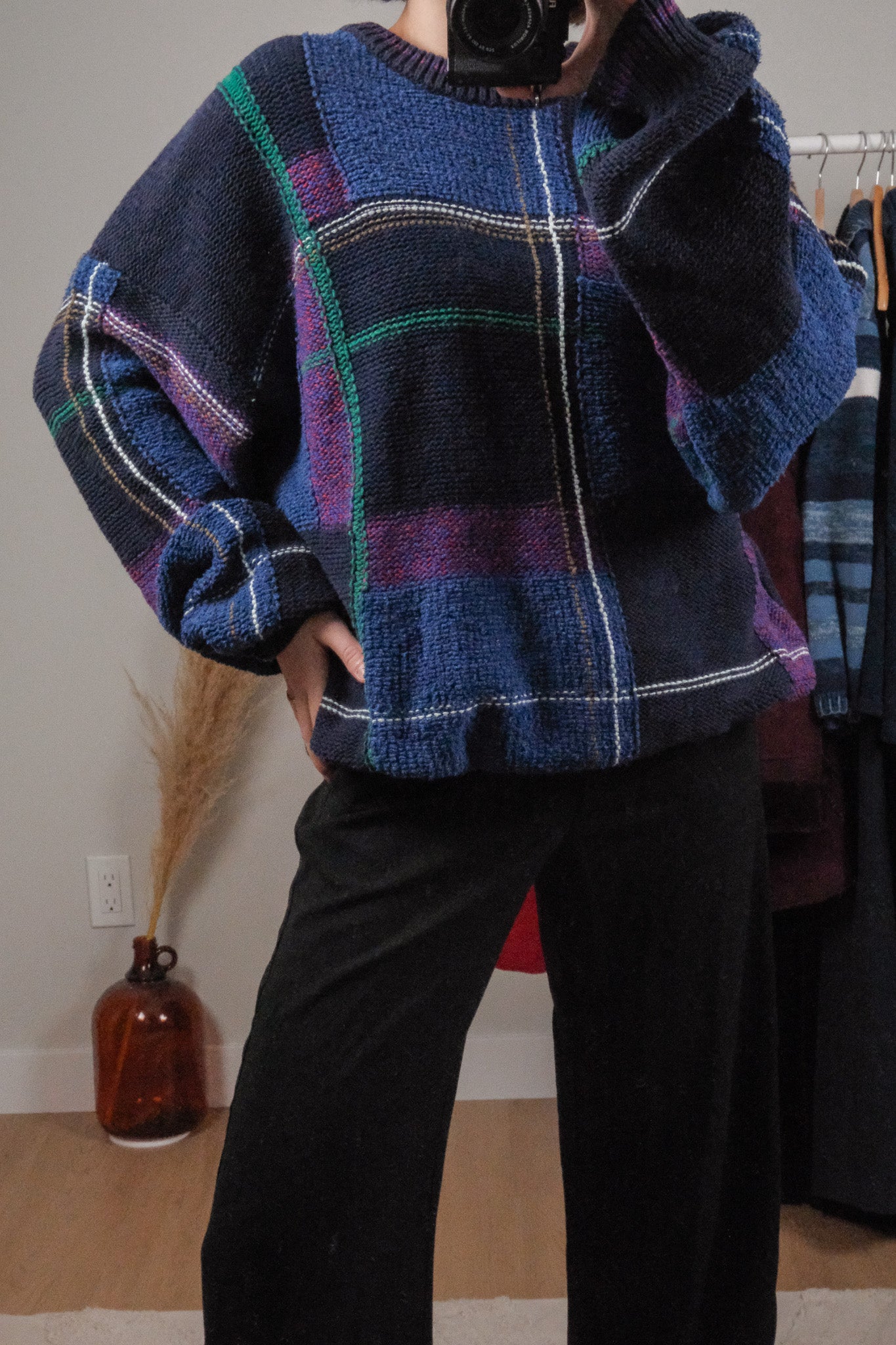 Vintage x Linen/Cotton/Silk Plaid Knit (L/XL)