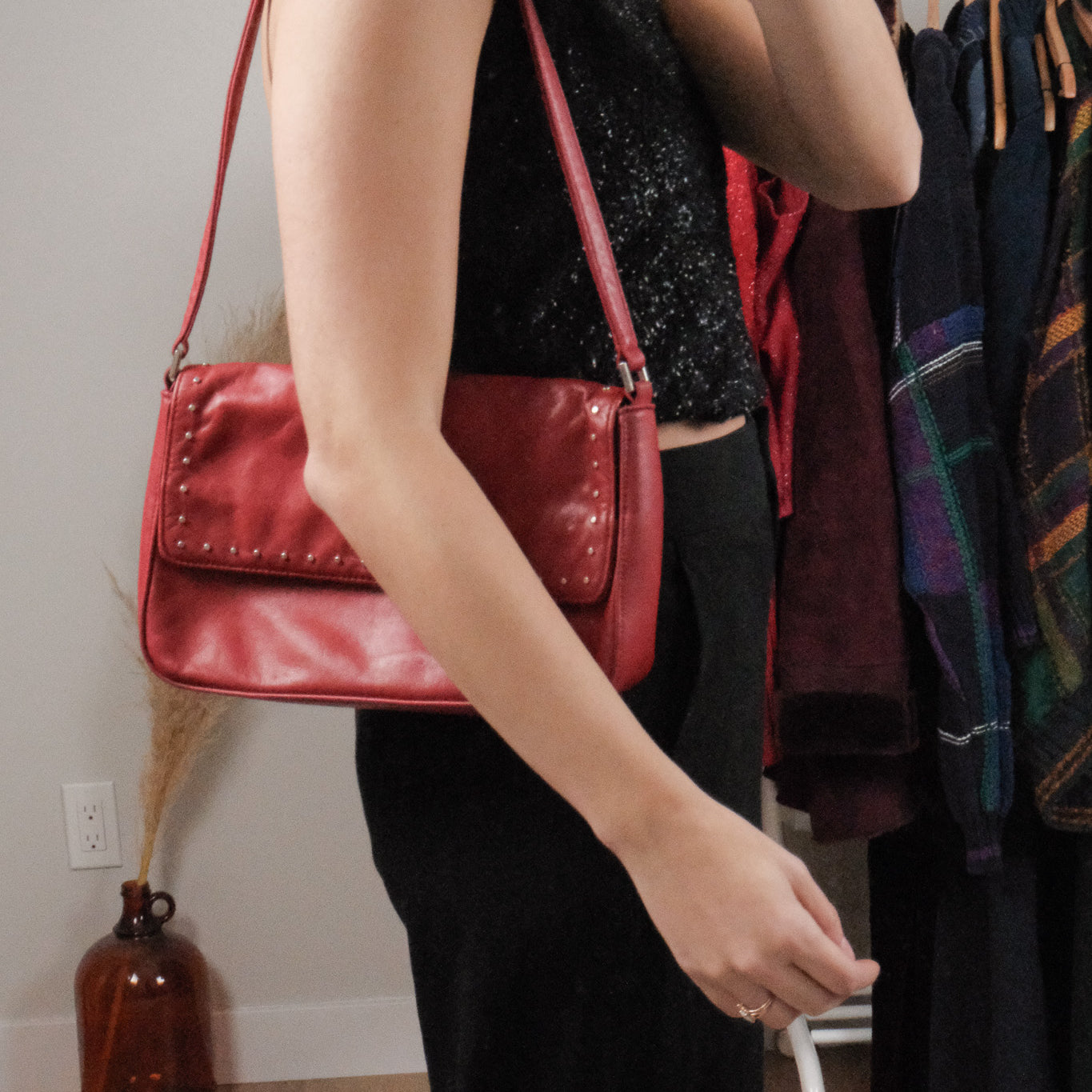 Vintage x Leather Studded Shoulder Purse