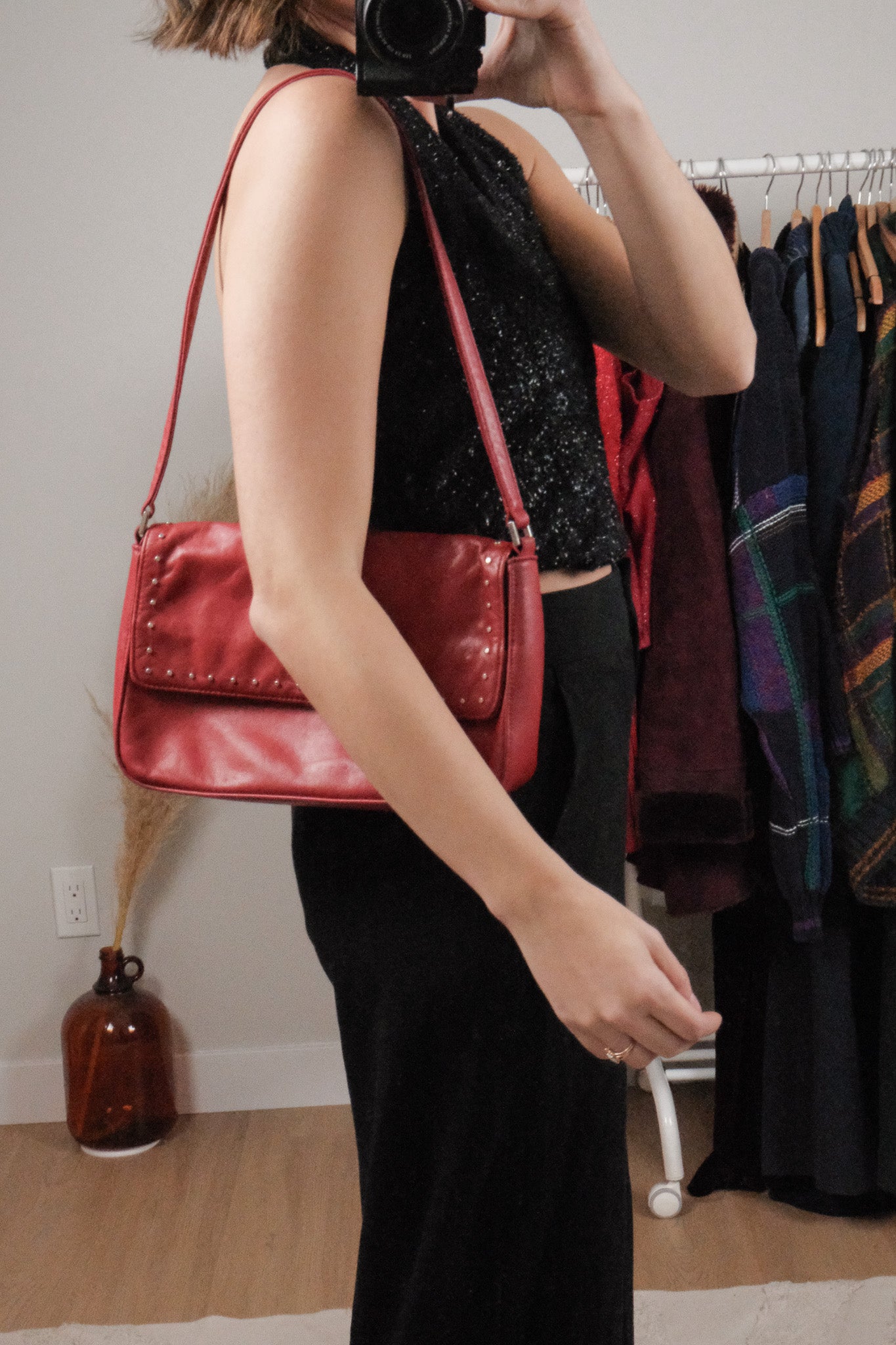 Vintage x Leather Studded Shoulder Purse