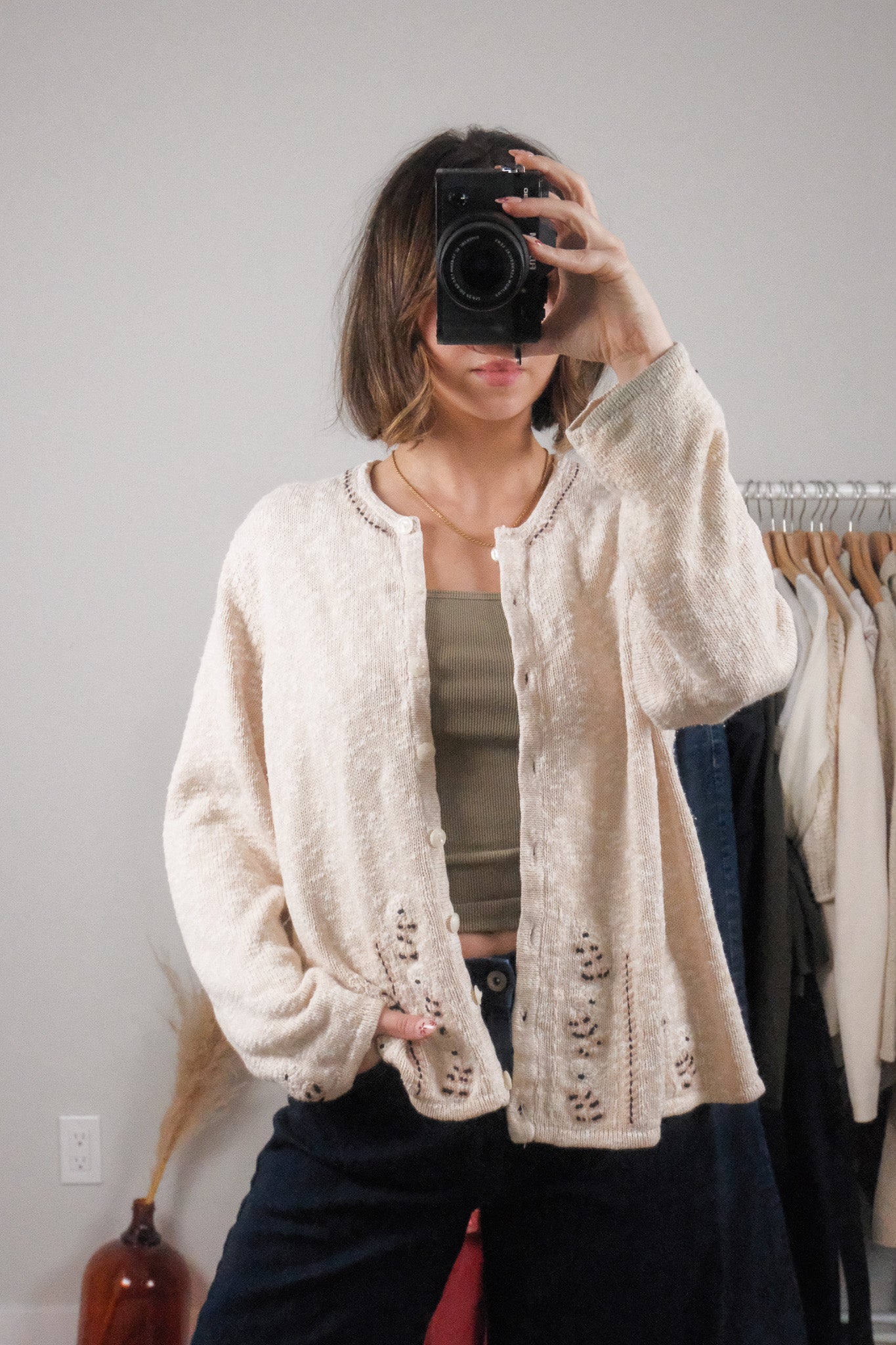 Vintage x Embroidered Flower Cardigan (M/L)
