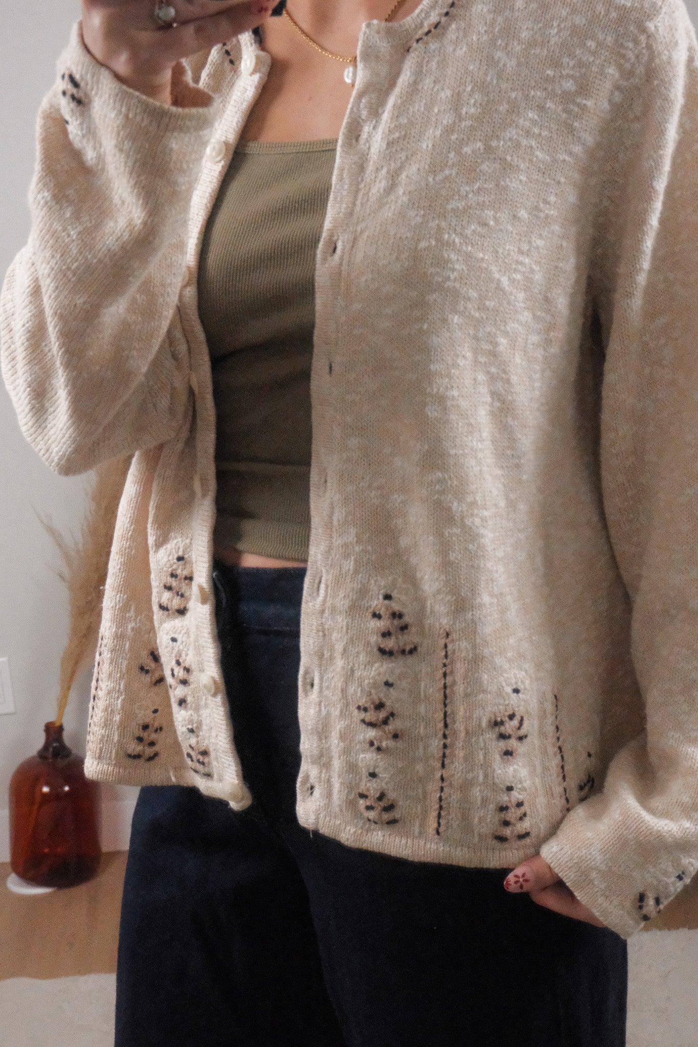 Vintage x Embroidered Flower Cardigan (M/L)