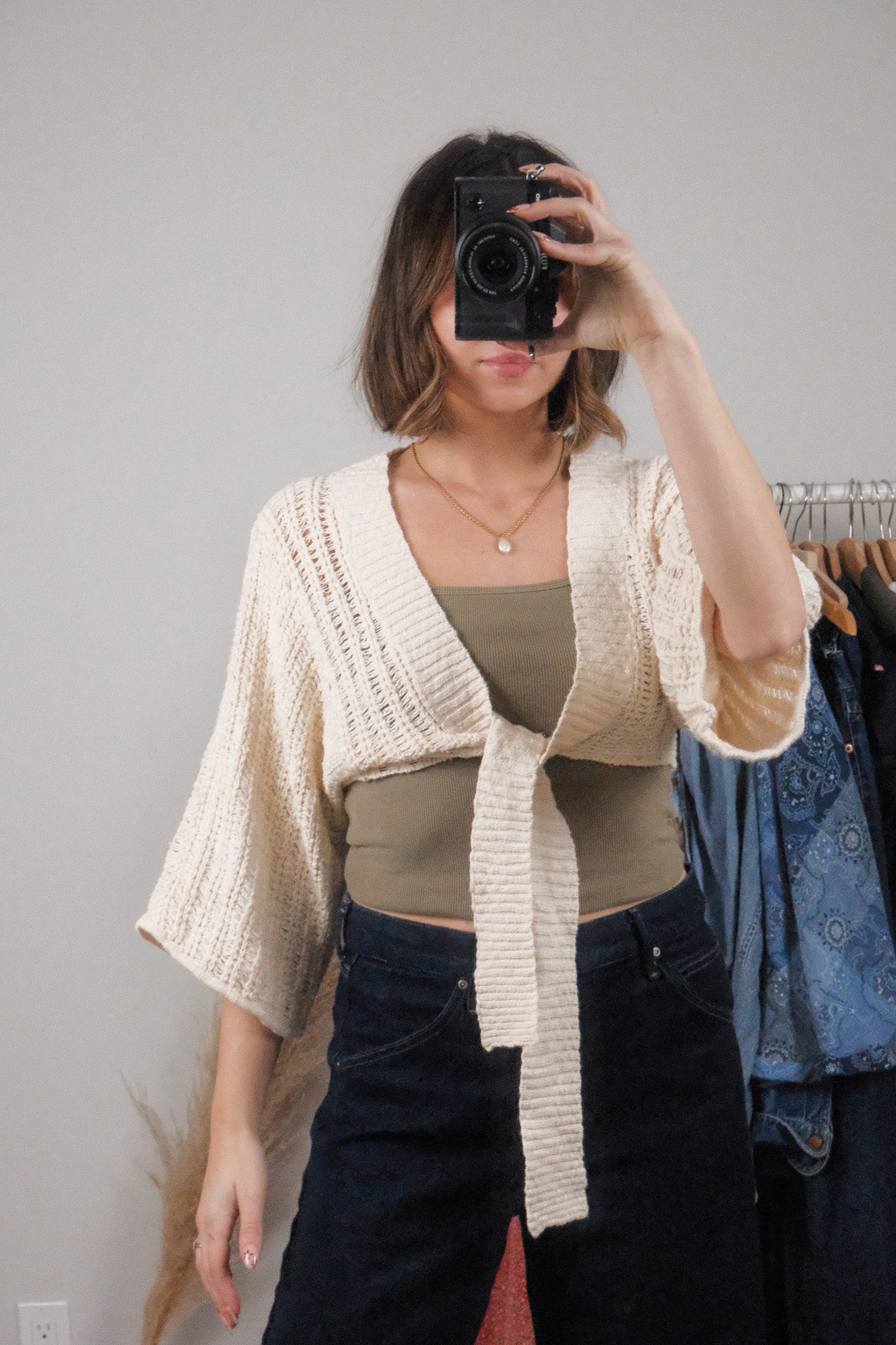 Vintage x Cropped Knit Tie Top (XS/S)