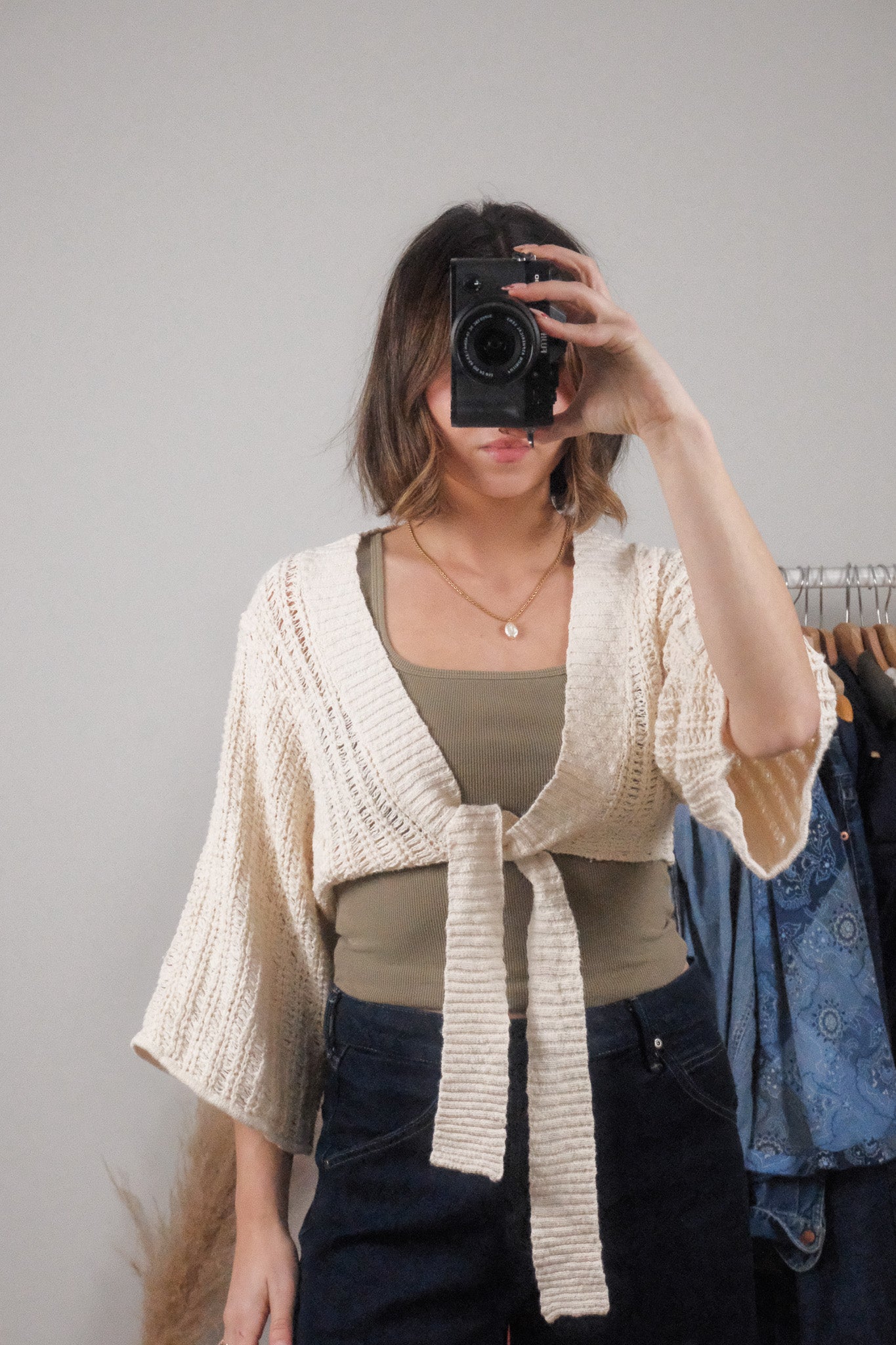 Vintage x Cropped Knit Tie Top (XS/S)