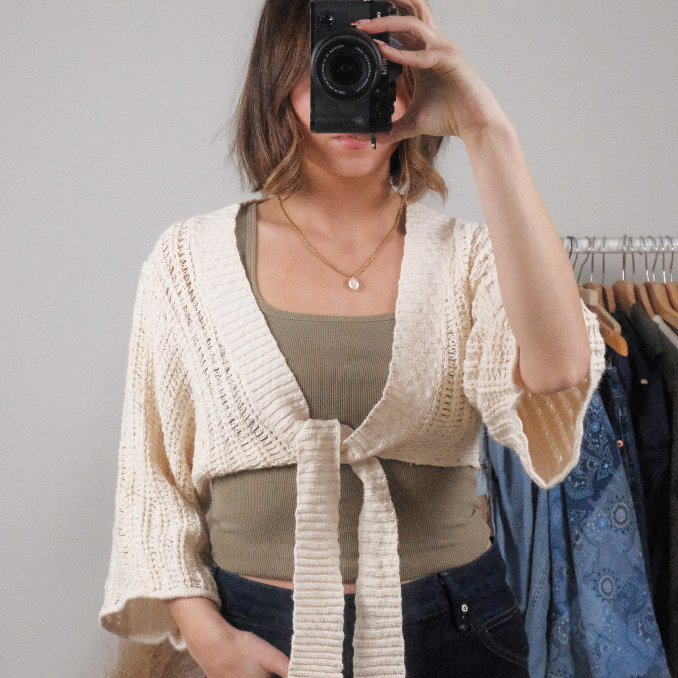 Vintage x Cropped Knit Tie Top (XS/S)