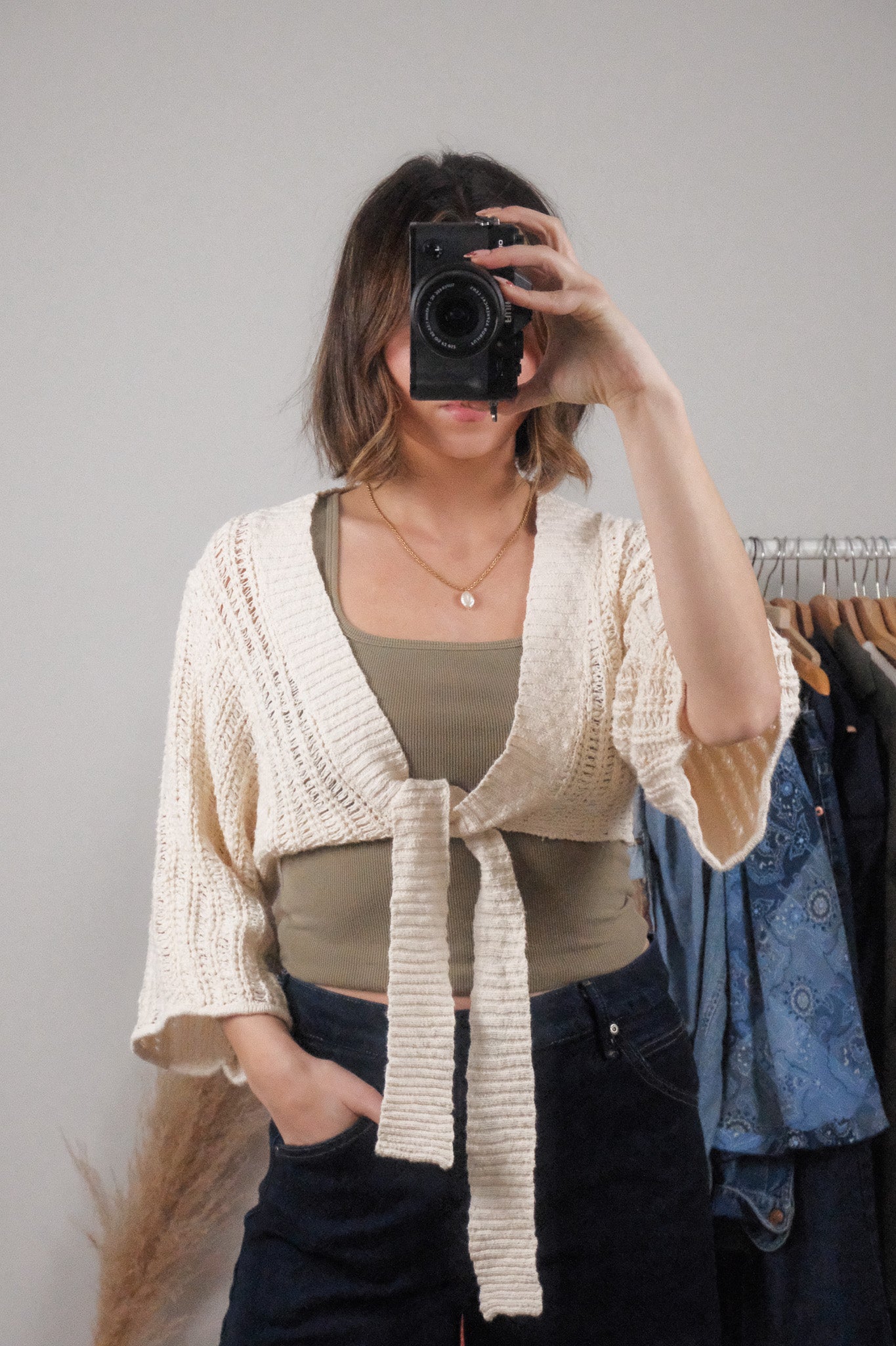 Vintage x Cropped Knit Tie Top (XS/S)