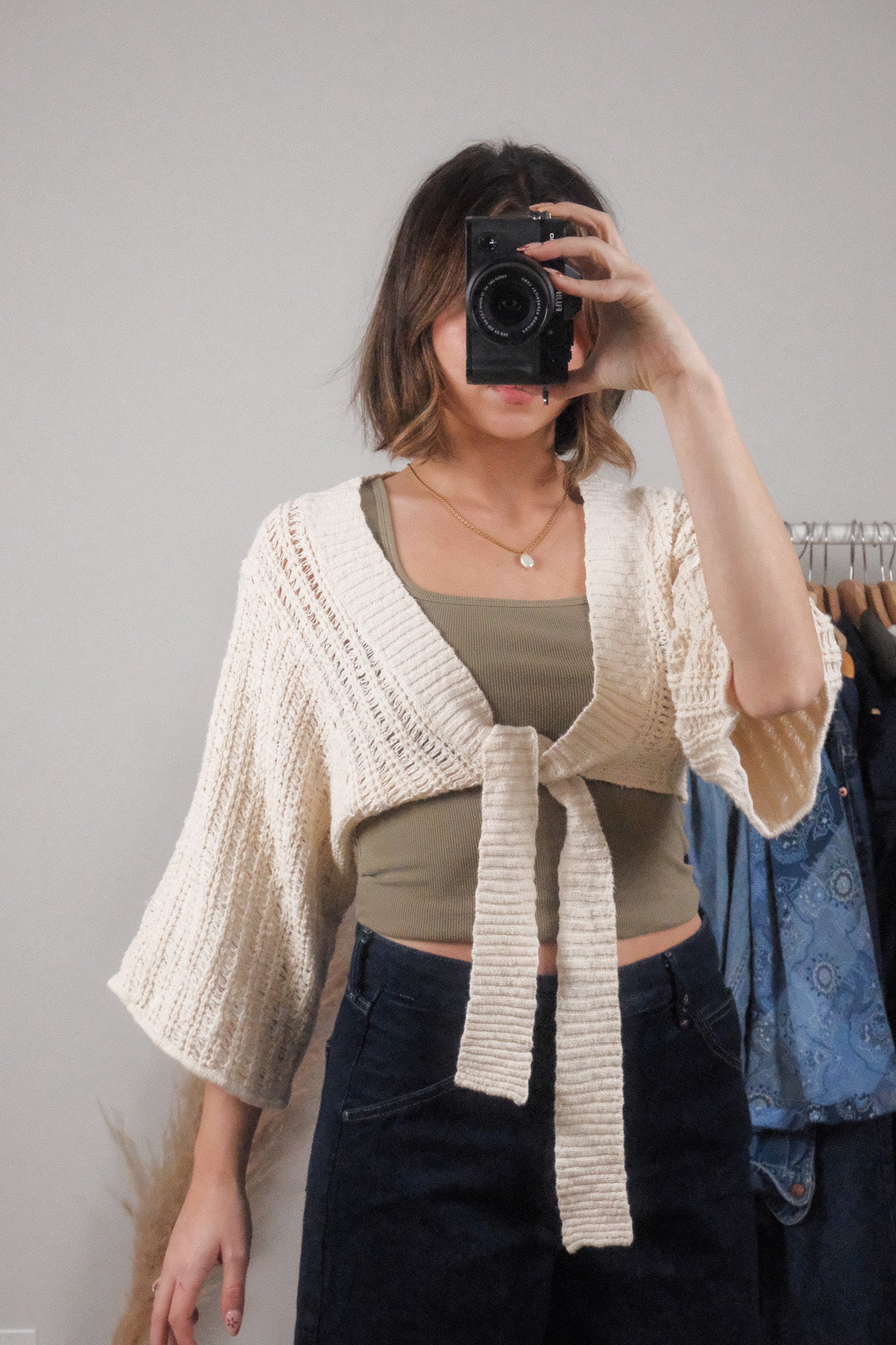 Vintage x Cropped Knit Tie Top (XS/S)