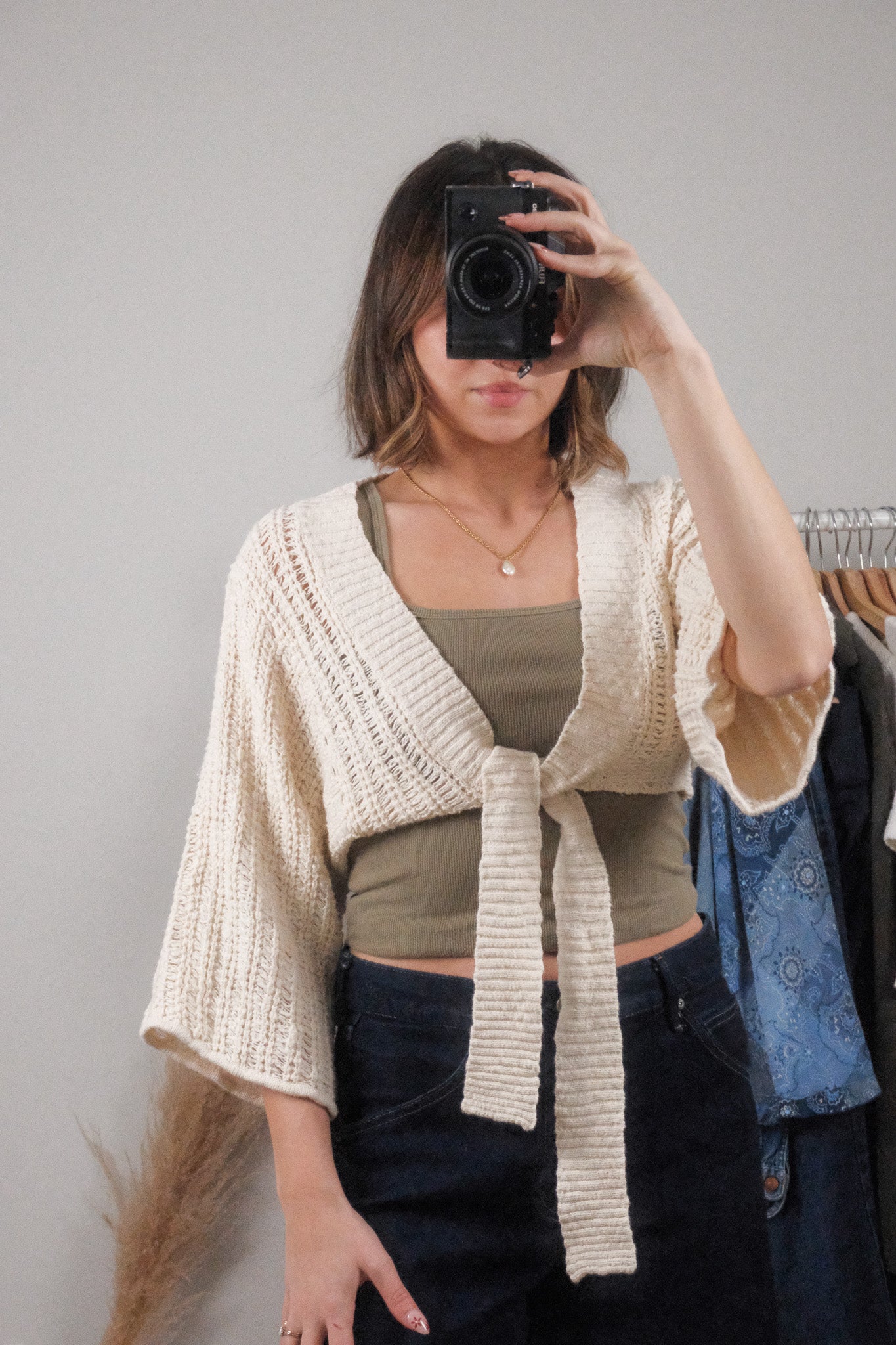 Vintage x Cropped Knit Tie Top (XS/S)