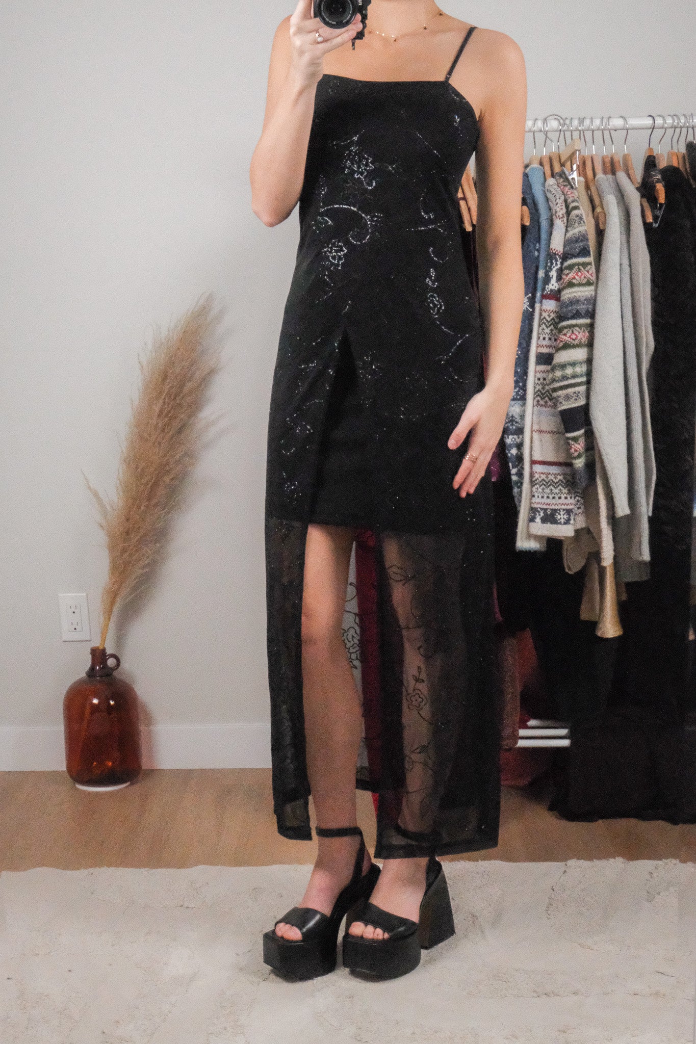 Vintage x Shimmer Flower Mesh Dress (S)