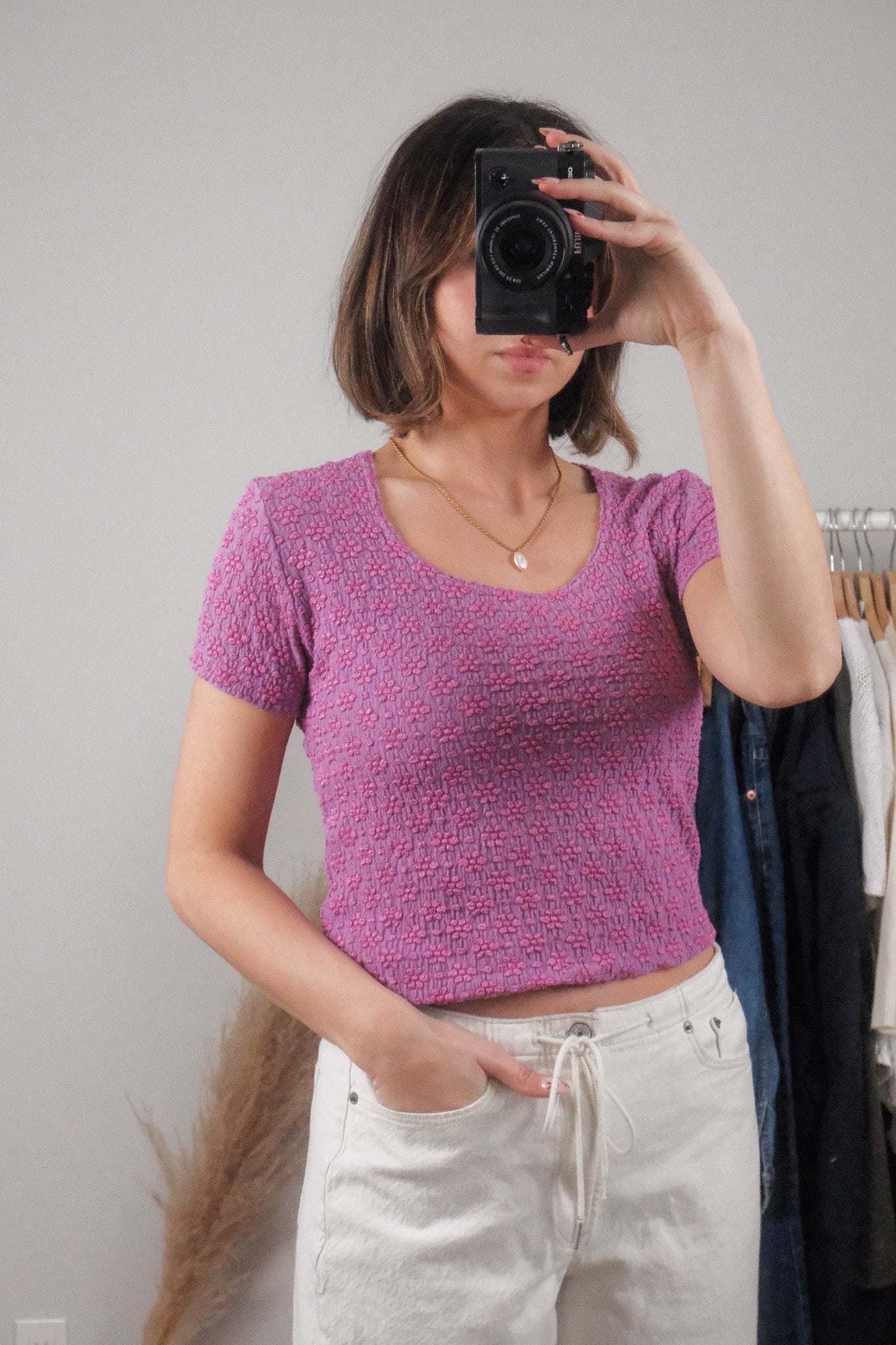 Made in Canada x Vintage x Flower Textured Top (S/M)