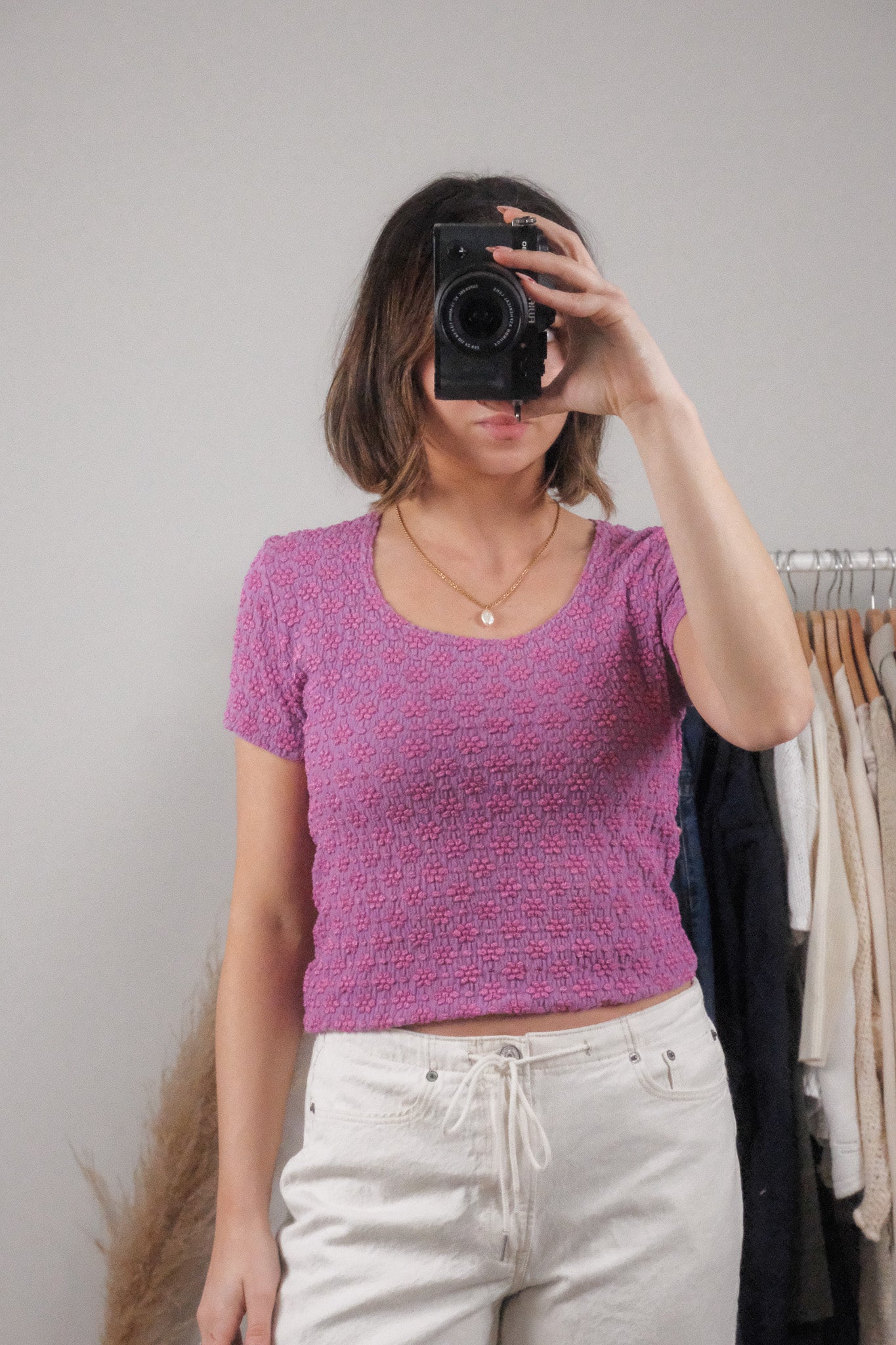 Made in Canada x Vintage x Flower Textured Top (S/M)
