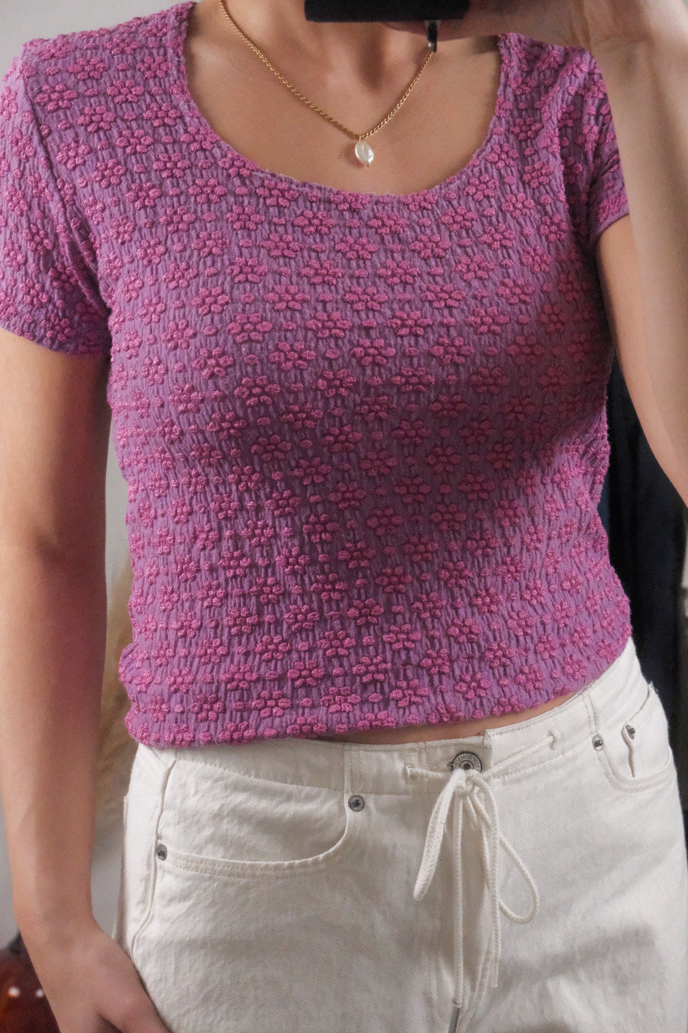 Made in Canada x Vintage x Flower Textured Top (S/M)