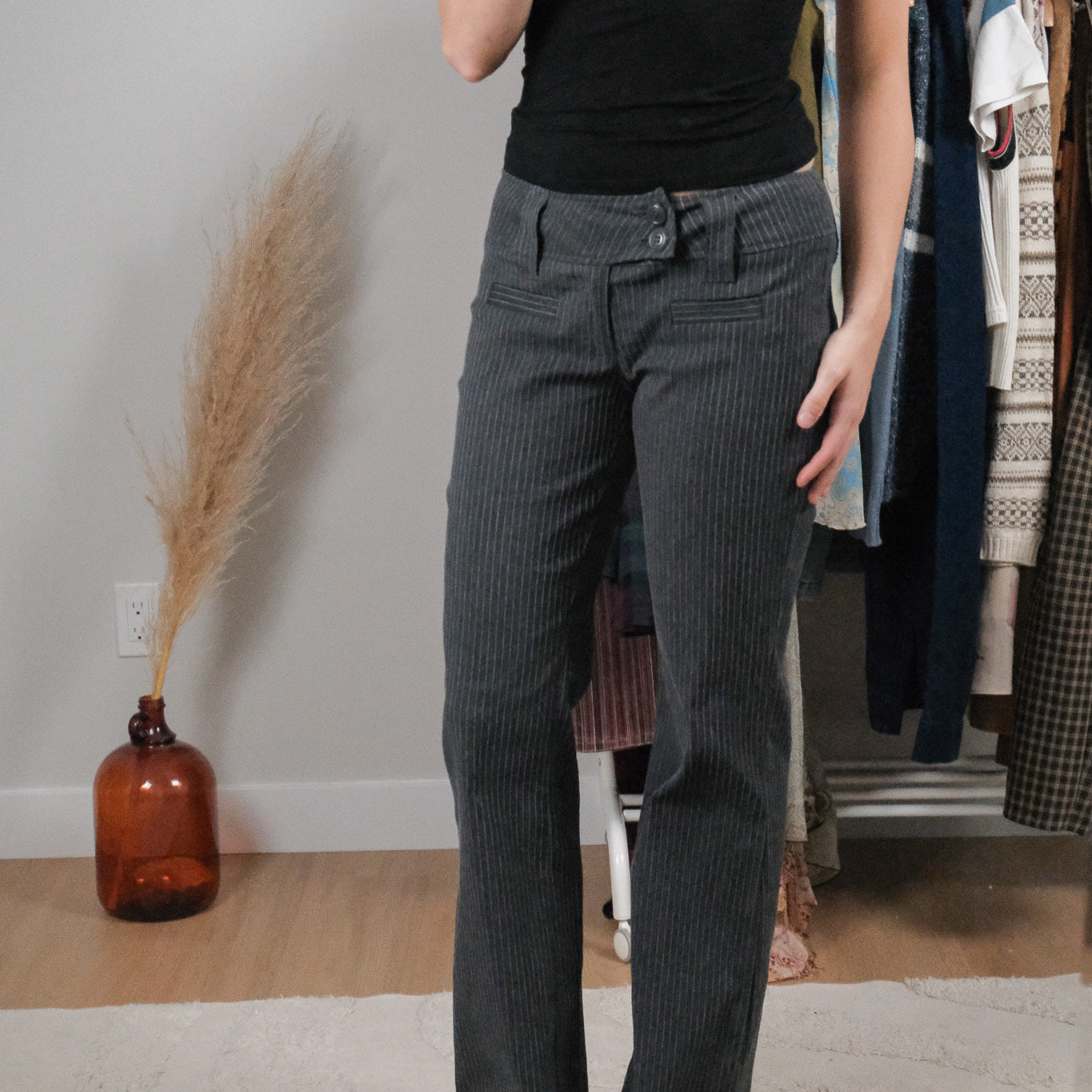 Vintage x Low Rise Textured Flare Pants (6)