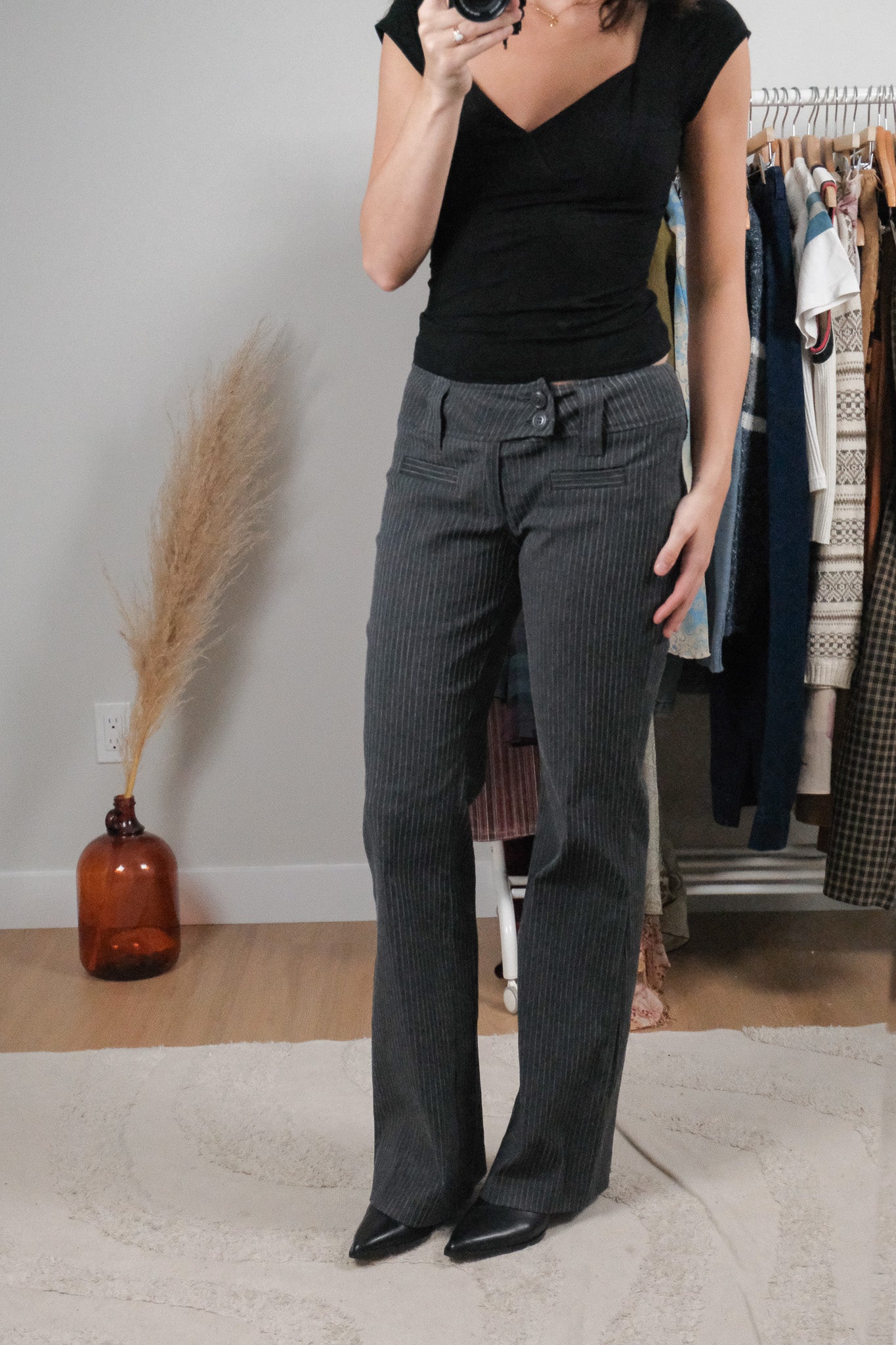 Vintage x Low Rise Textured Flare Pants (6)