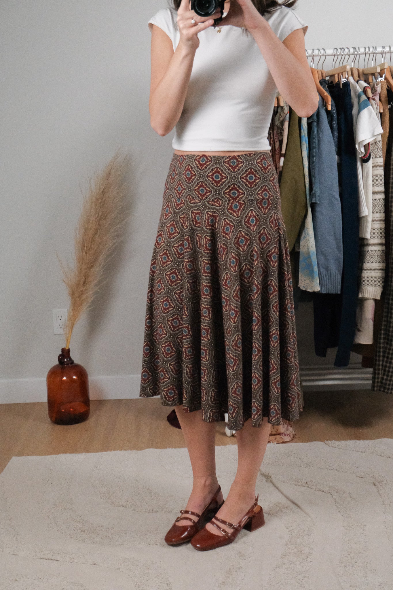 Vintage x Patterned Midi Skirt (M)