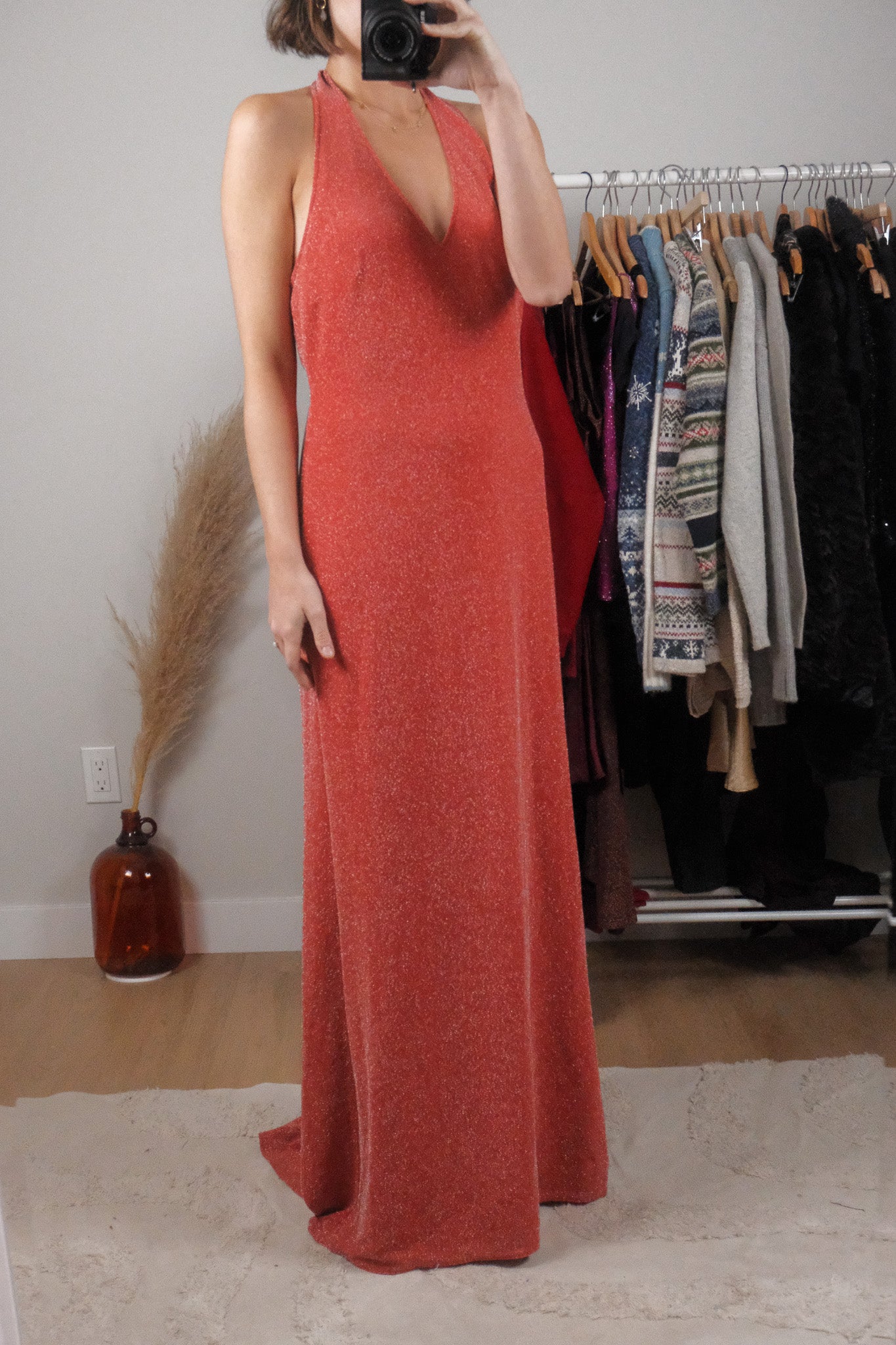 Made in Canada x Vintage x Shimmer Halter Maxi Dress (10/12)
