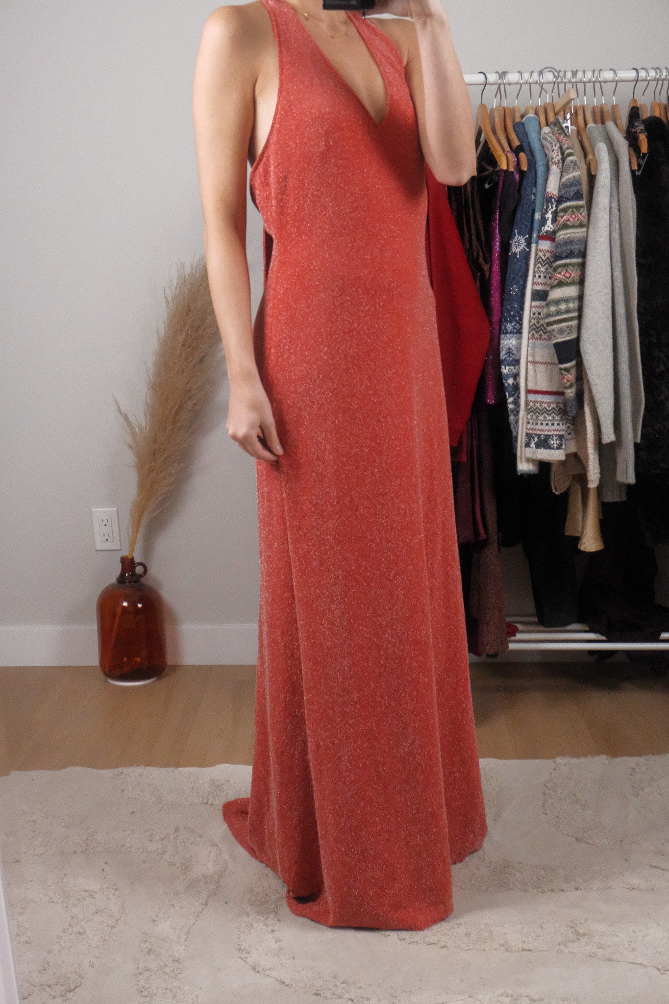 Made in Canada x Vintage x Shimmer Halter Maxi Dress (10/12)