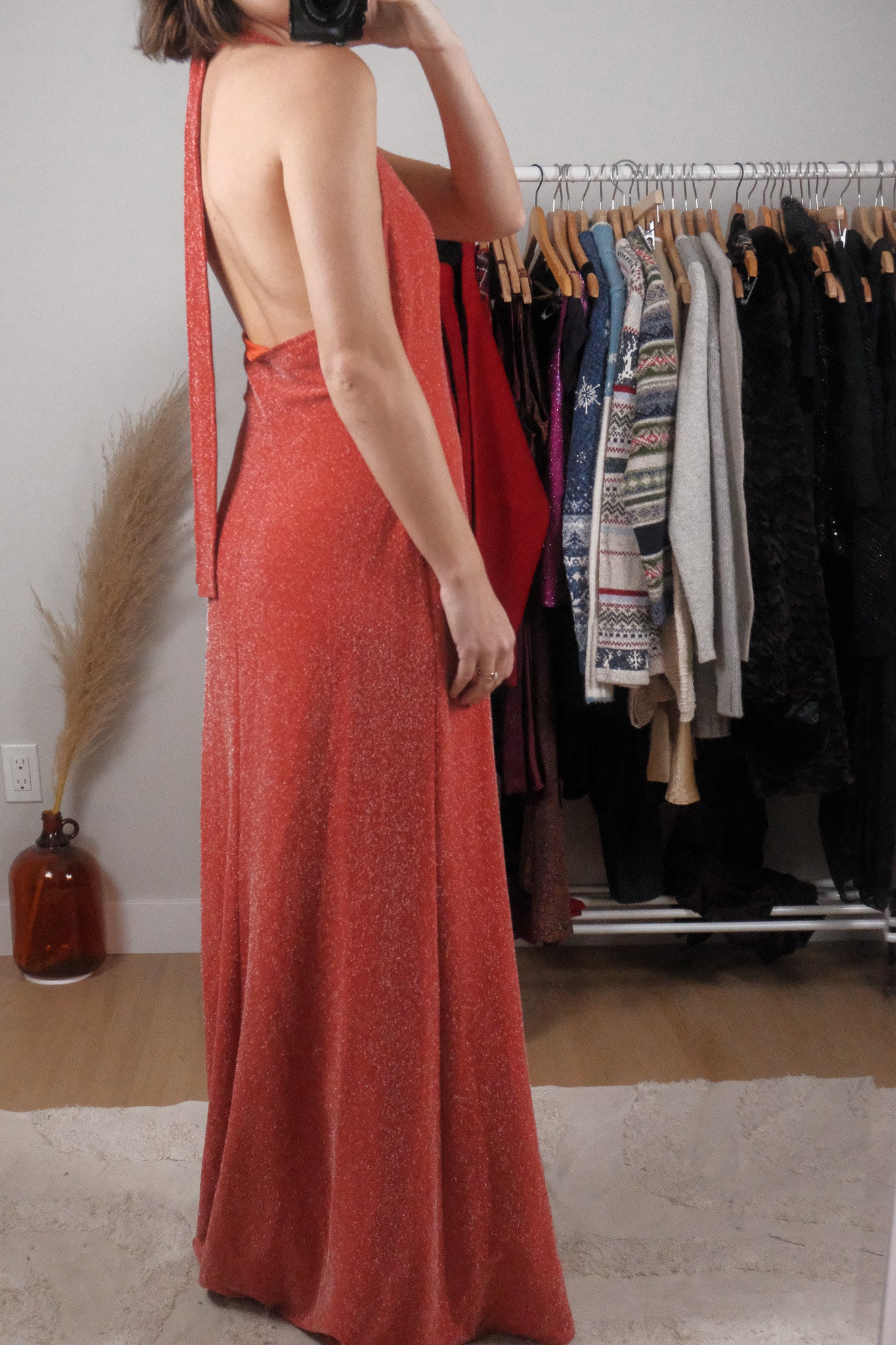 Made in Canada x Vintage x Shimmer Halter Maxi Dress (10/12)
