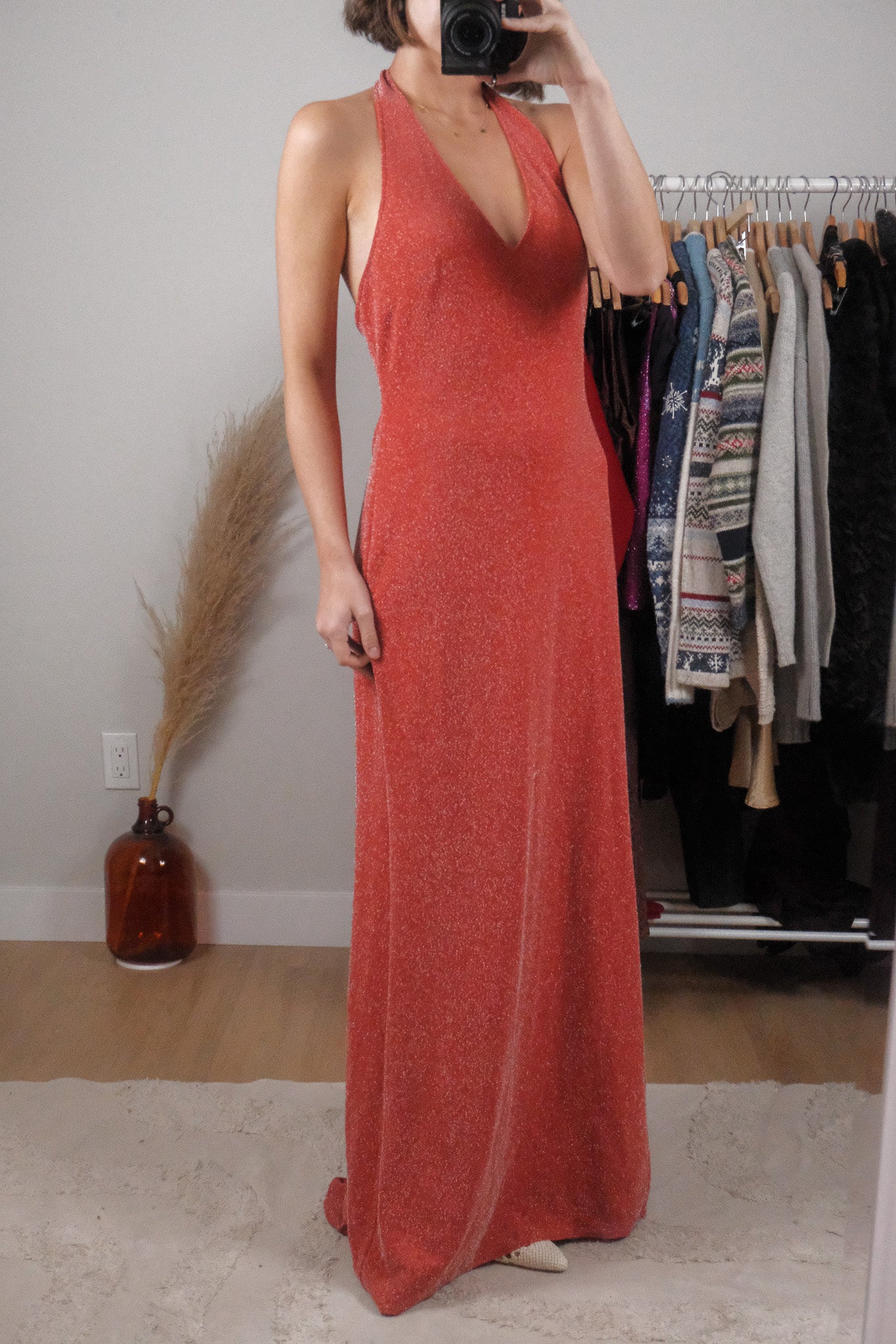 Made in Canada x Vintage x Shimmer Halter Maxi Dress (10/12)